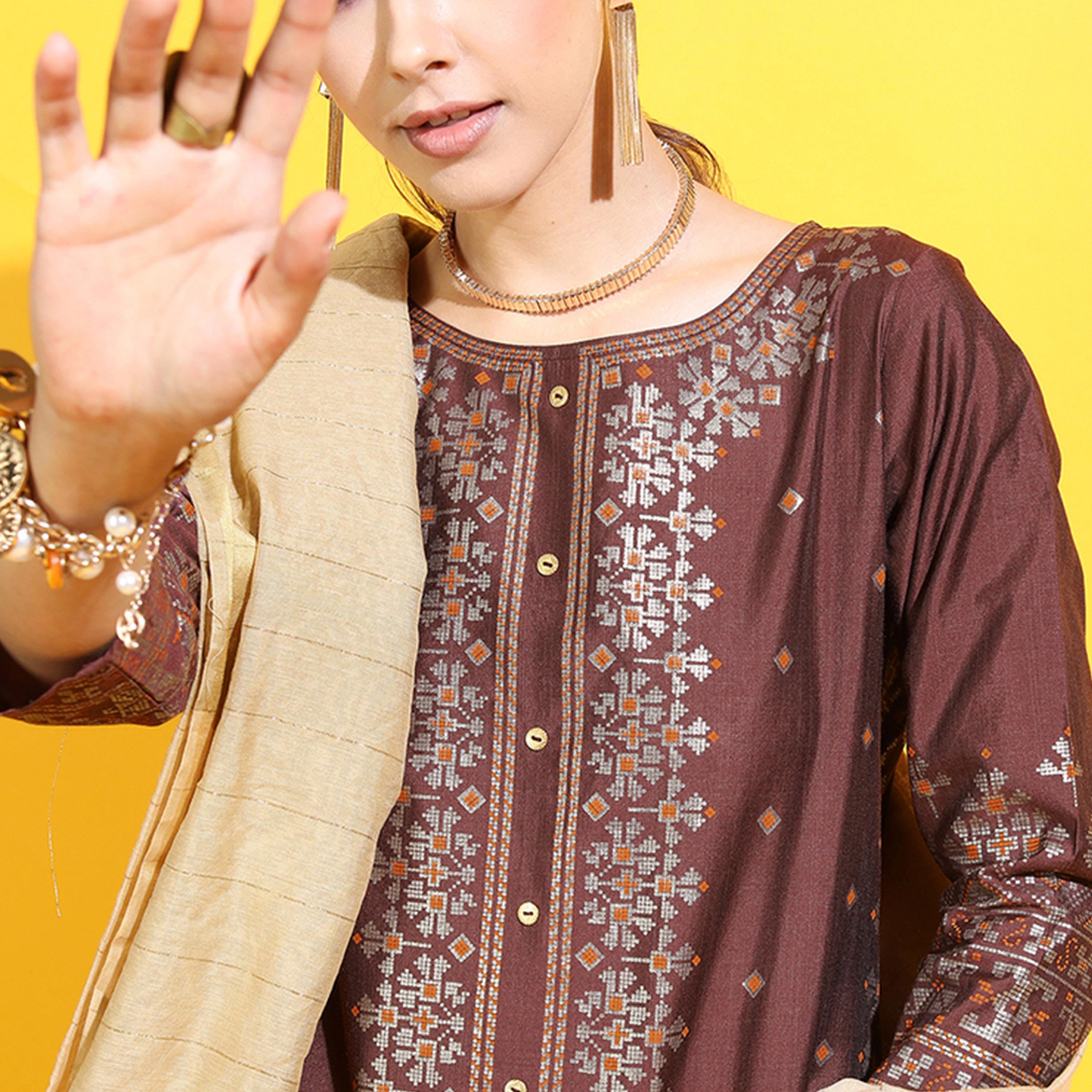 Vishudh X Styli Women Ethnic Motifs Viscose Rayon Kurta with Trousers and Dupatta-women-clothing-ethnicwear-sareesets-image-2