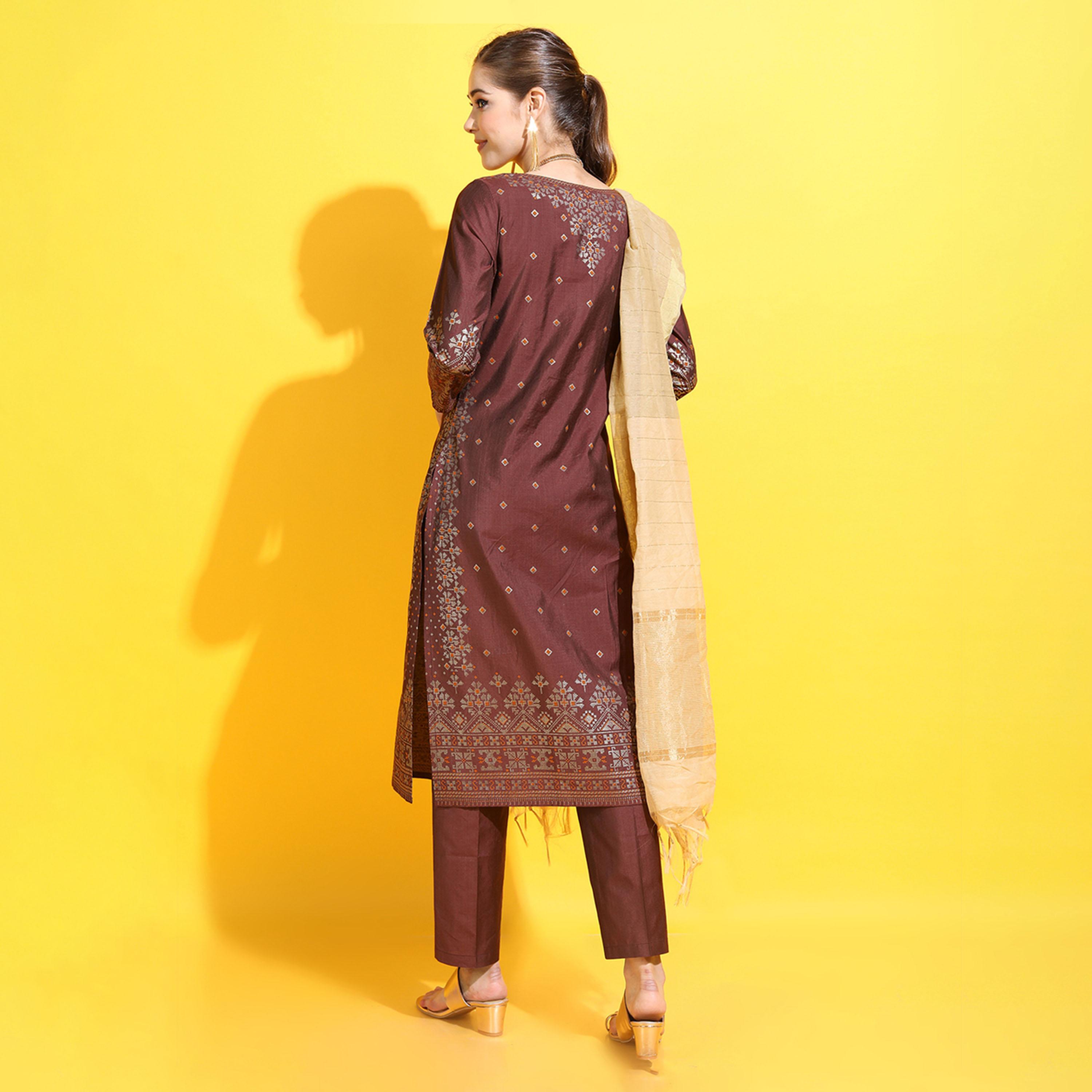 Vishudh X Styli Women Ethnic Motifs Viscose Rayon Kurta with Trousers and Dupatta-women-clothing-ethnicwear-sareesets-image-3