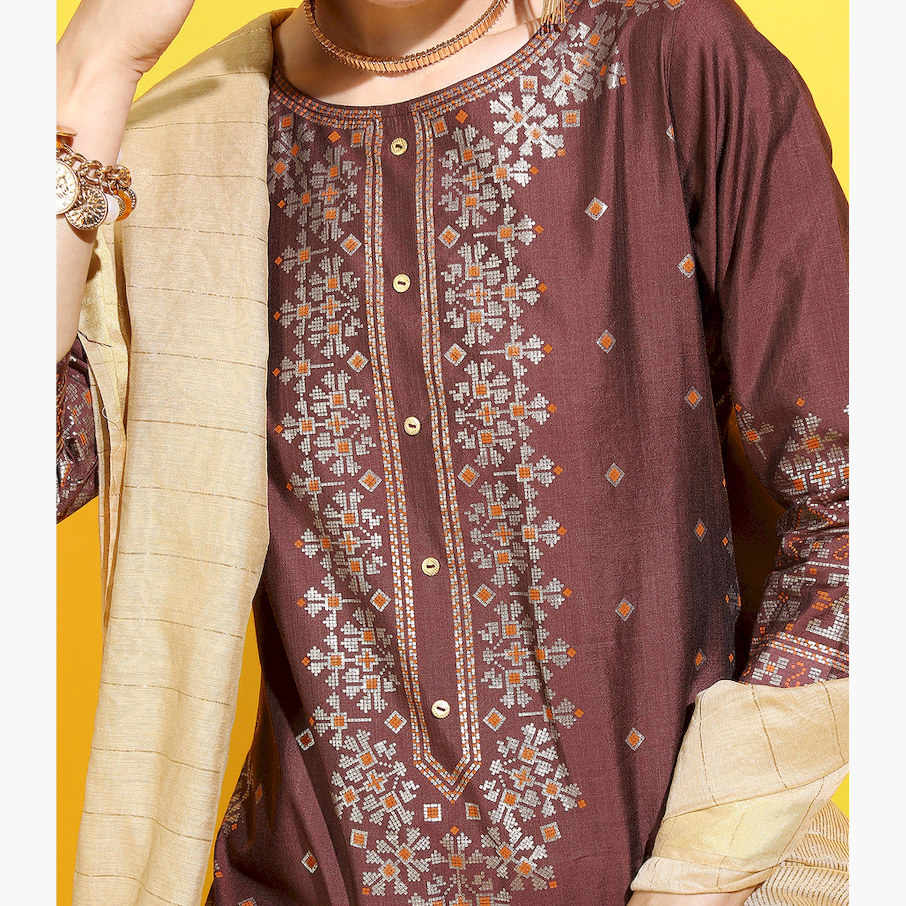 Vishudh X Styli Women Ethnic Motifs Viscose Rayon Kurta with Trousers and Dupatta-women-clothing-ethnicwear-sareesets-image-4
