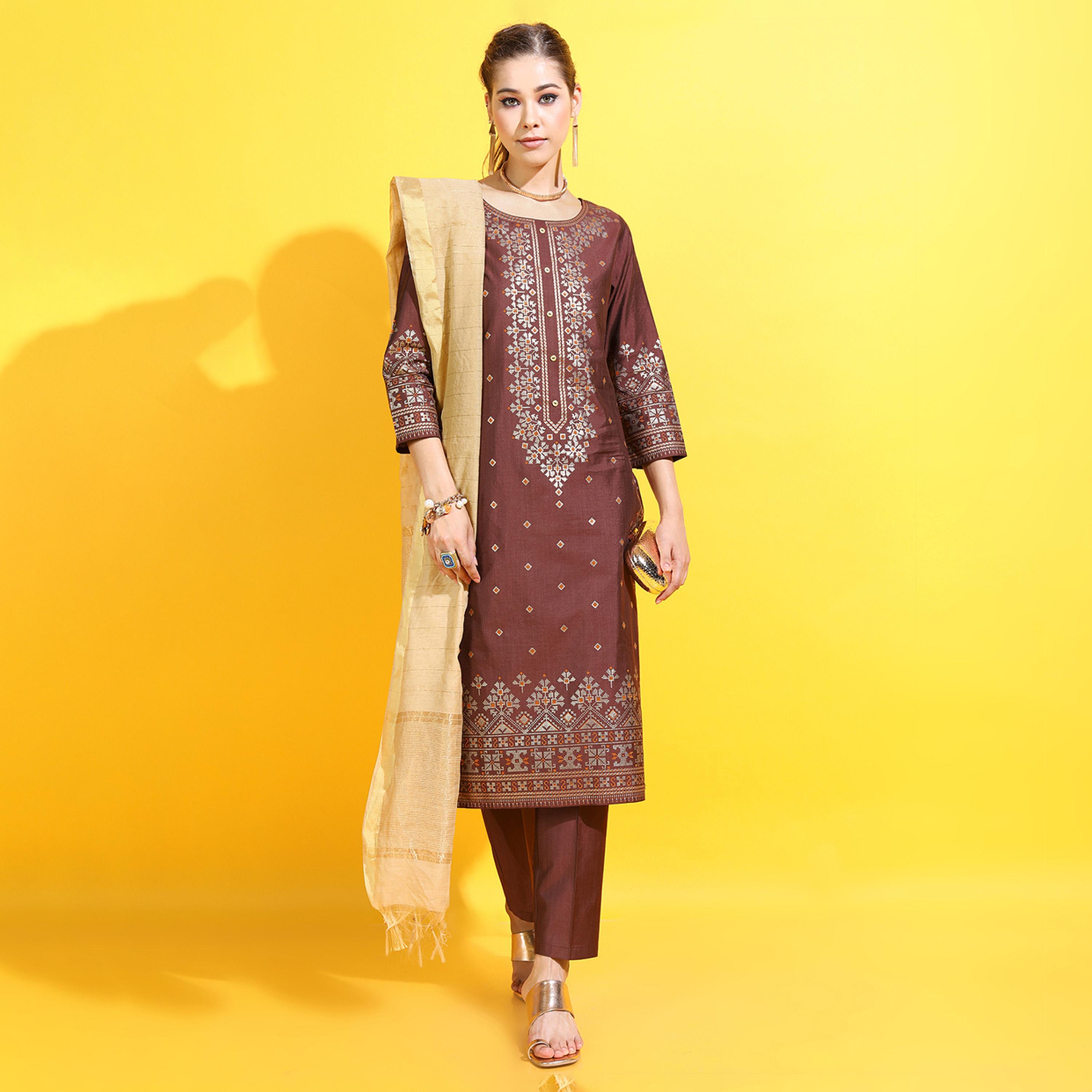 Vishudh X Styli Women Ethnic Motifs Viscose Rayon Kurta with Trousers and Dupatta-women-clothing-ethnicwear-sareesets-image-5