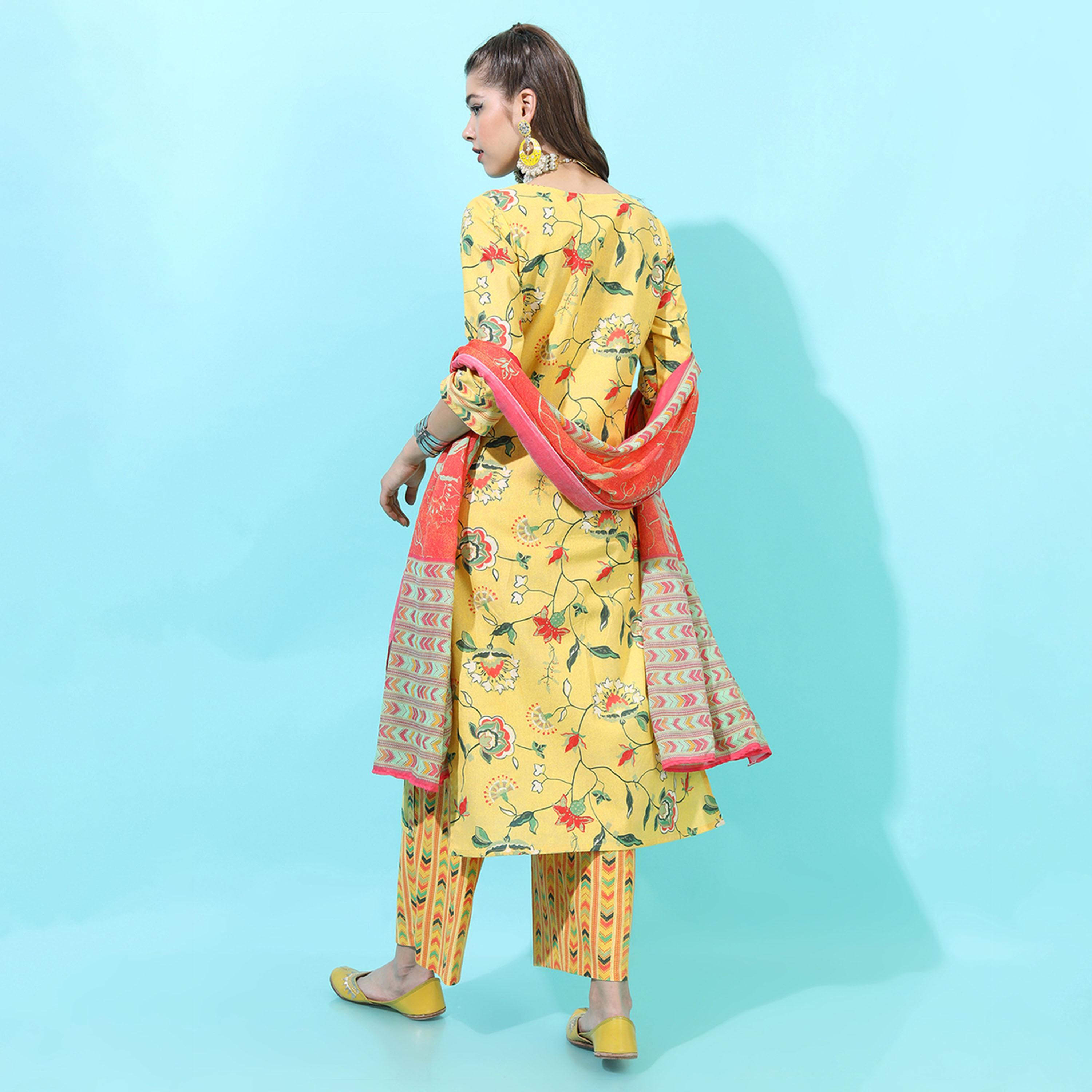 فيشود × ستايلي - كورتا نسائية مورّدة من القطن الخالص مع بنطال ووشاح-women-clothing-ethnicwear-sareesets-image-3