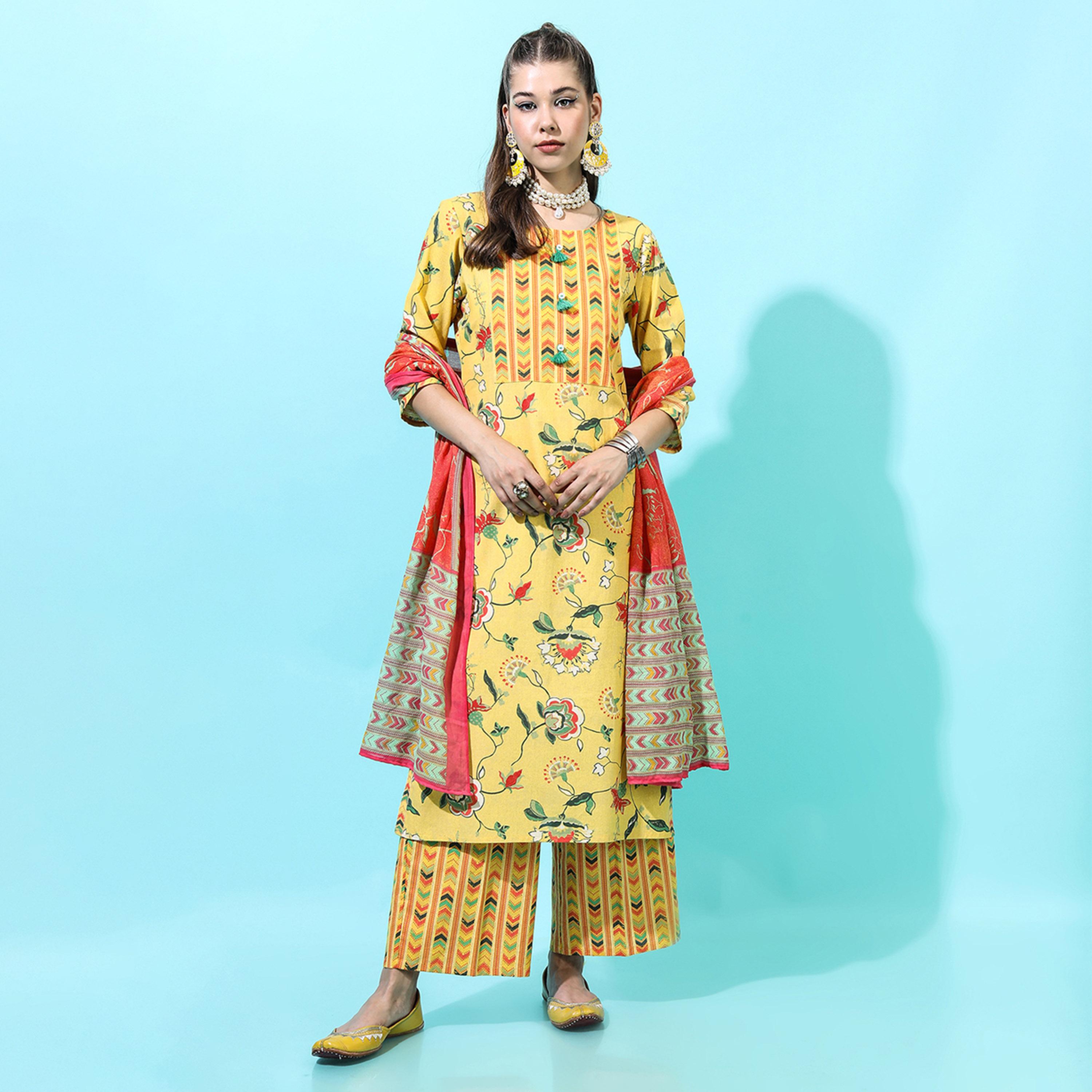 فيشود × ستايلي - كورتا نسائية مورّدة من القطن الخالص مع بنطال ووشاح-women-clothing-ethnicwear-sareesets-image-4