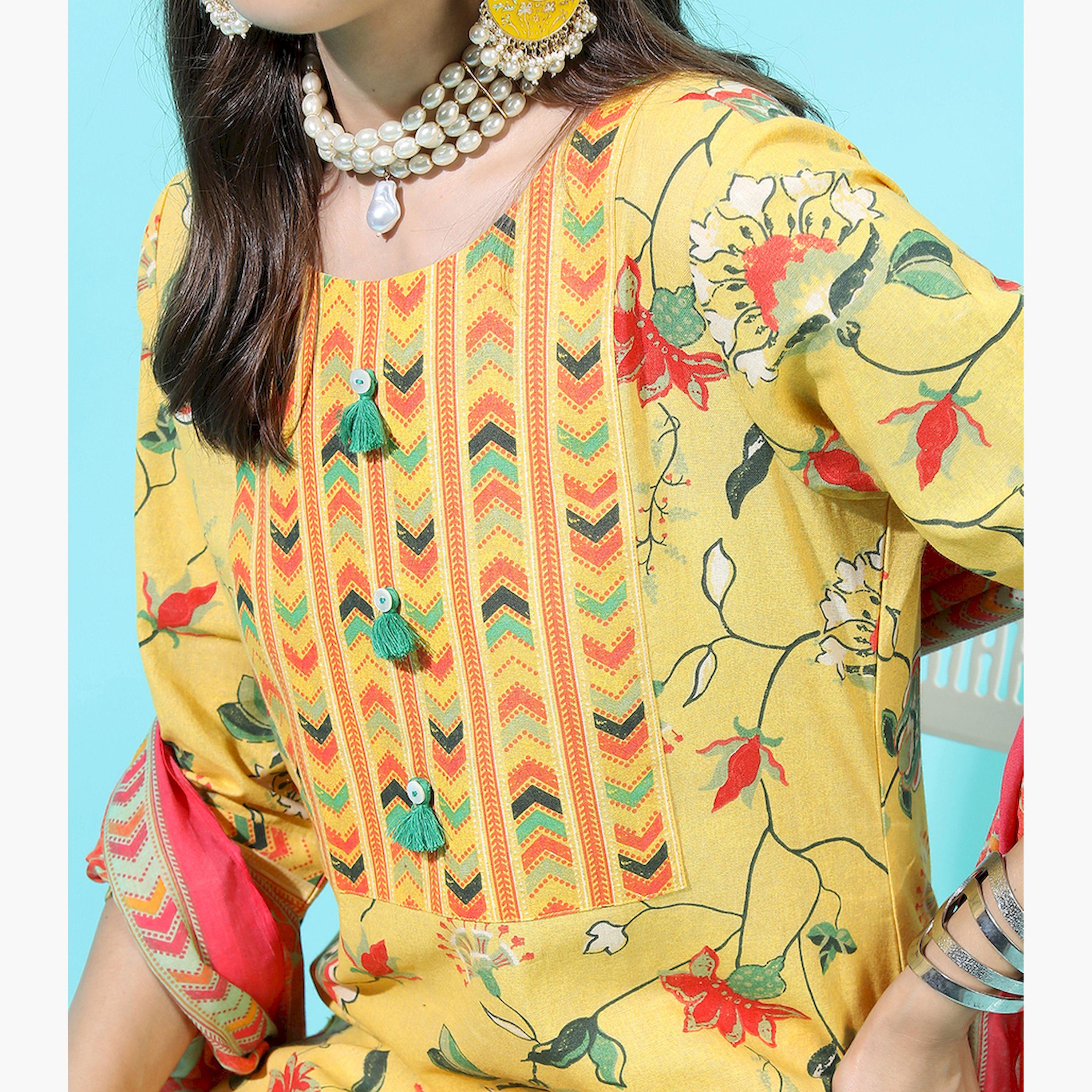 فيشود × ستايلي - كورتا نسائية مورّدة من القطن الخالص مع بنطال ووشاح-women-clothing-ethnicwear-sareesets-image-5