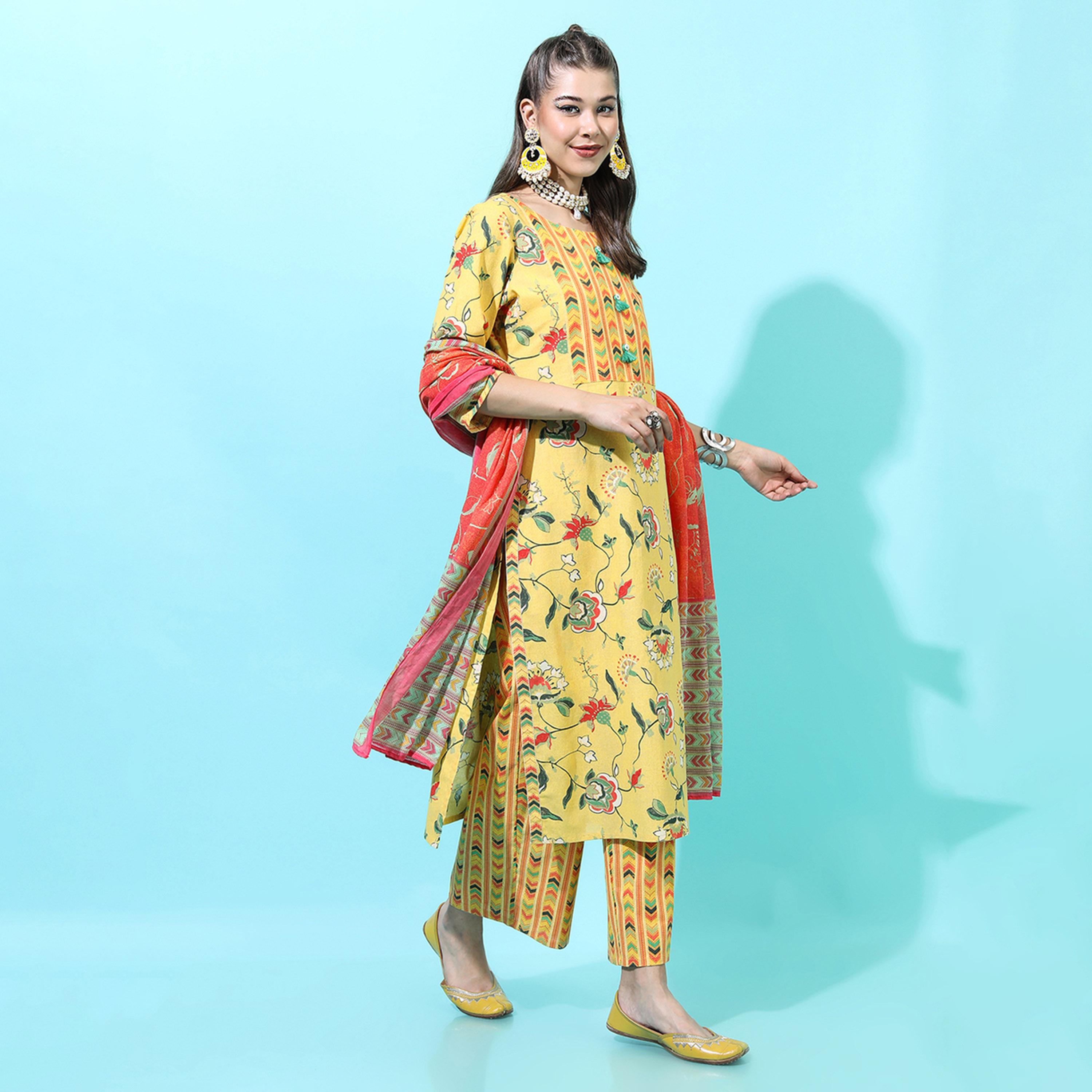 فيشود × ستايلي - كورتا نسائية مورّدة من القطن الخالص مع بنطال ووشاح-women-clothing-ethnicwear-sareesets-image-6