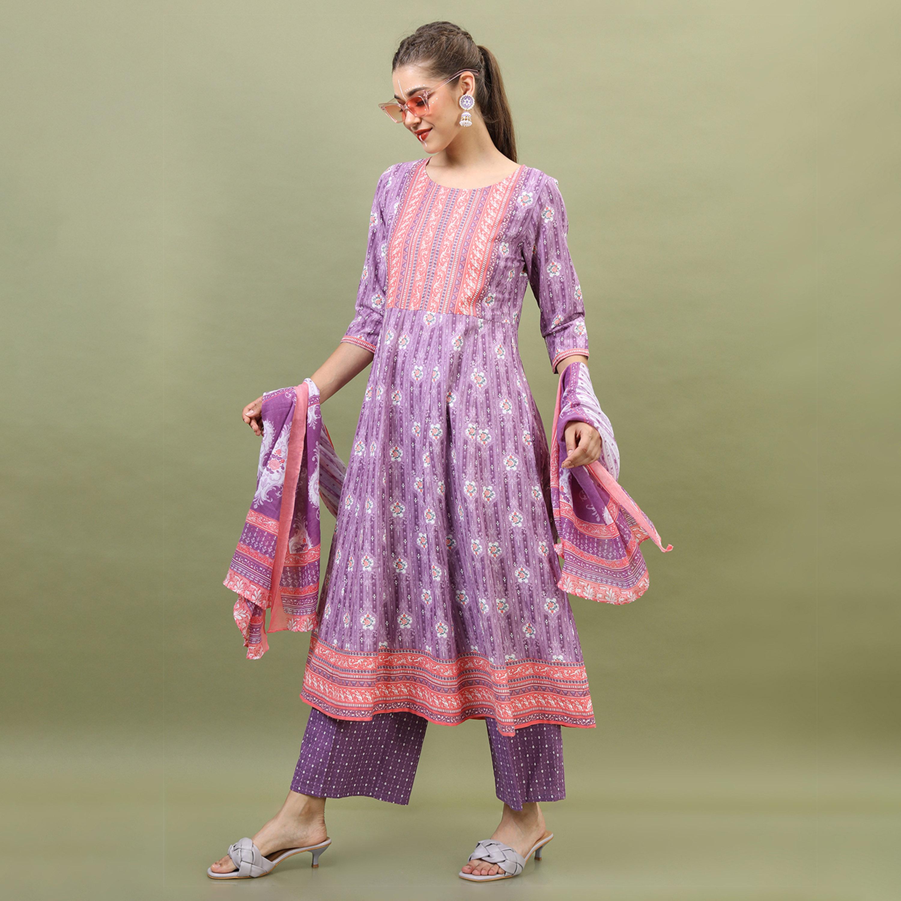 فيشود × ستايلي - كورتا نسائية مورّدة من القطن الخالص مع بنطال بالازو ووشاح دوباتا-women-clothing-ethnicwear-sareesets-image-1