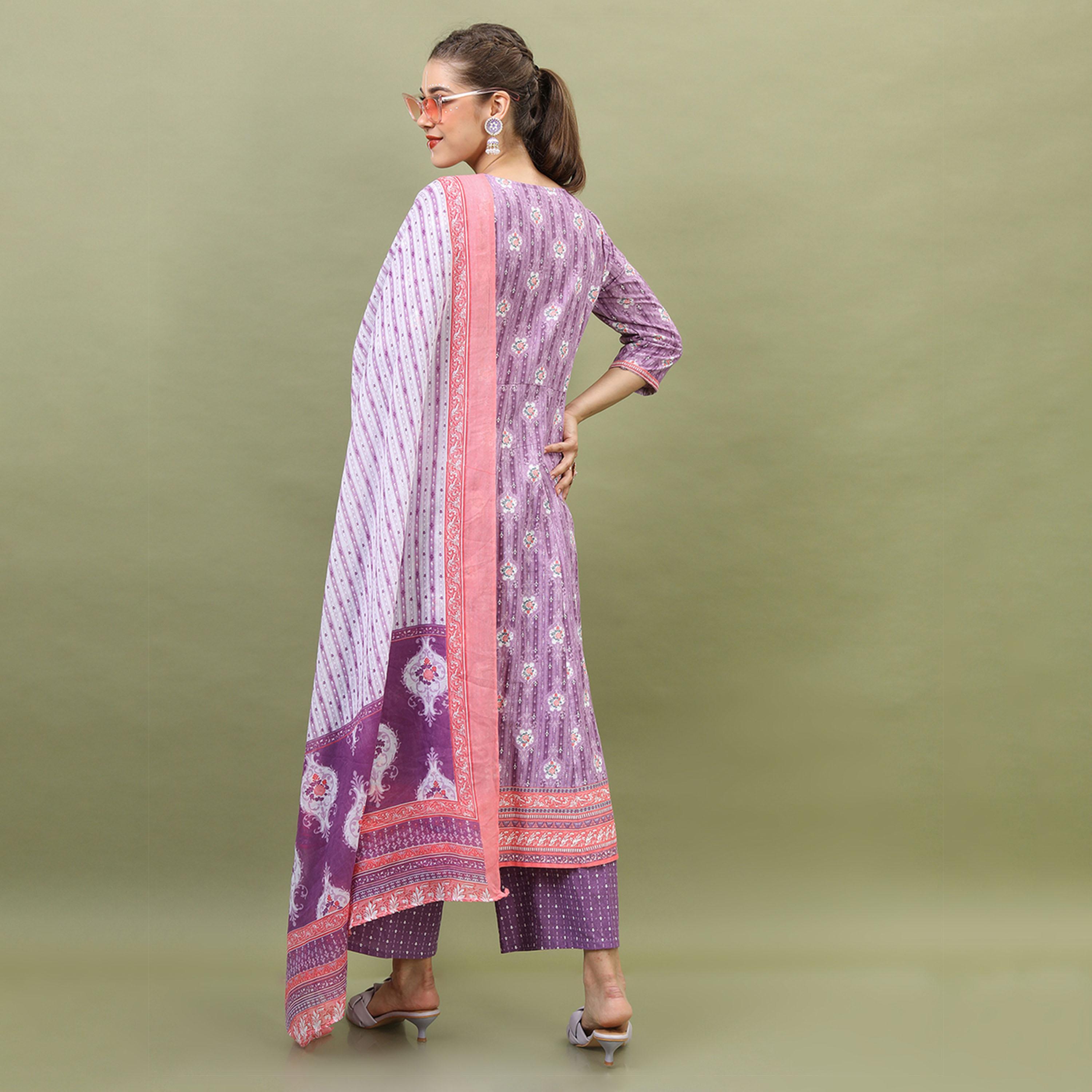 فيشود × ستايلي - كورتا نسائية مورّدة من القطن الخالص مع بنطال بالازو ووشاح دوباتا-women-clothing-ethnicwear-sareesets-image-3