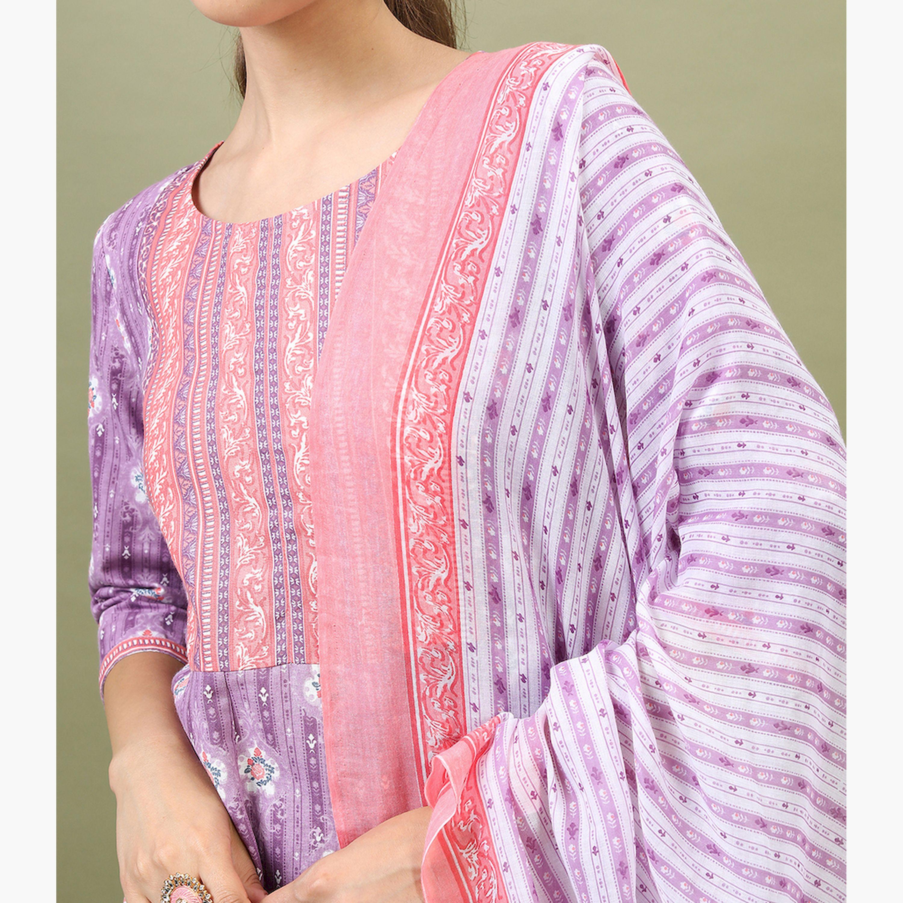 Vishudh X Styli Women Floral Pure Cotton Kurta with Palazzo and Dupatta-women-clothing-ethnicwear-sareesets-image-4