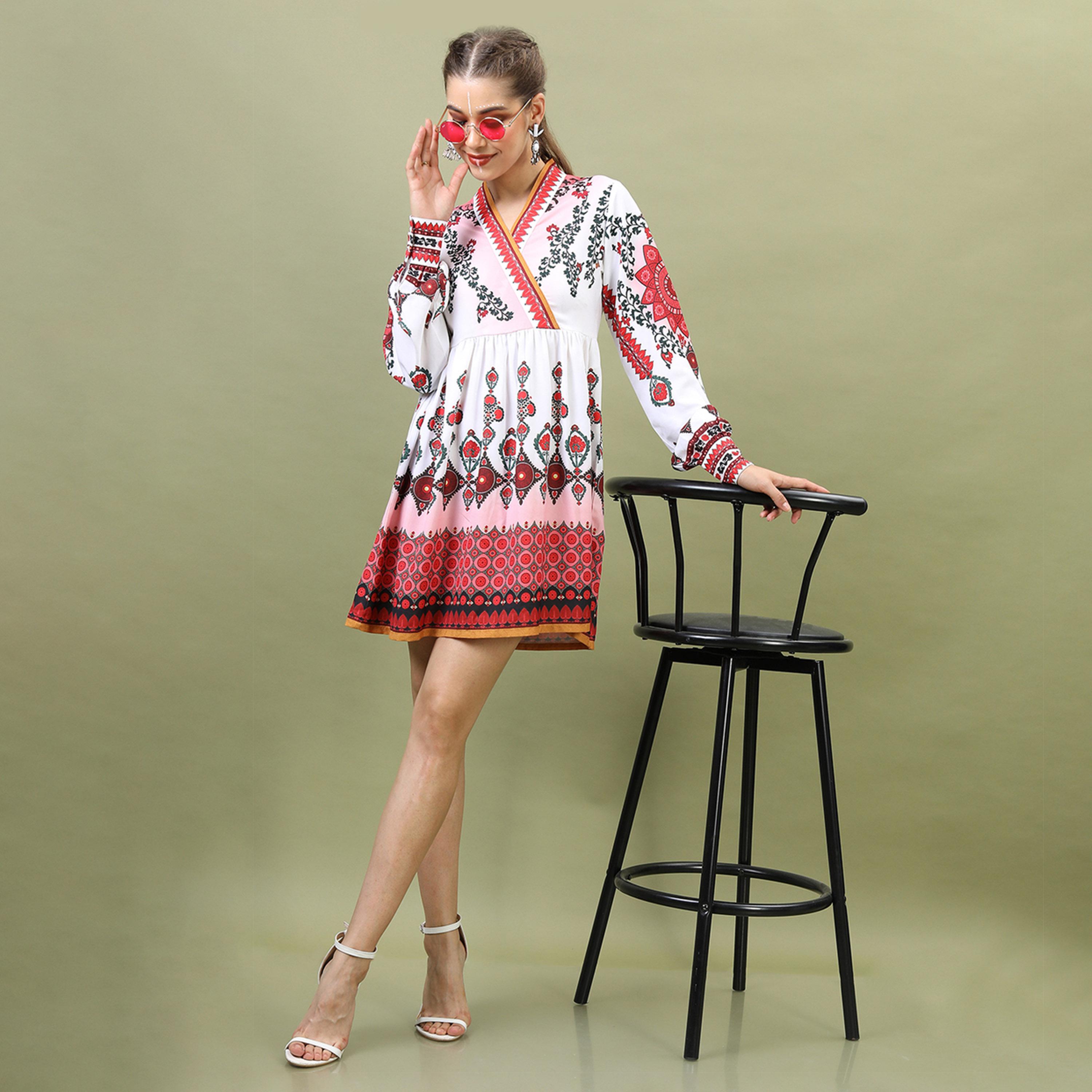 Vishudh X Styli Women White & Maroon Printed Fit And Flared Dress-women-clothing-dresses-image-2
