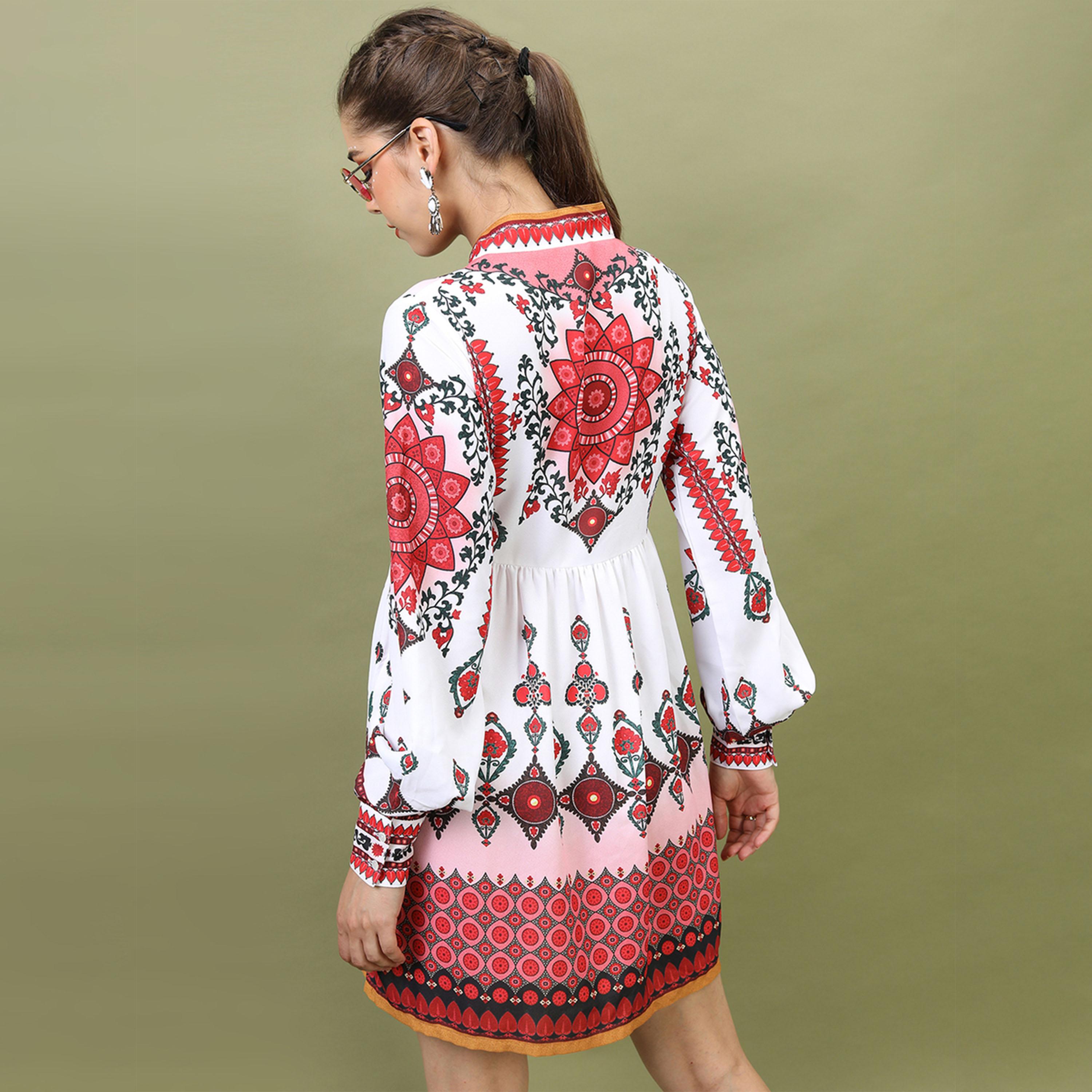 Vishudh X Styli Women White & Maroon Printed Fit And Flared Dress-women-clothing-dresses-image-3