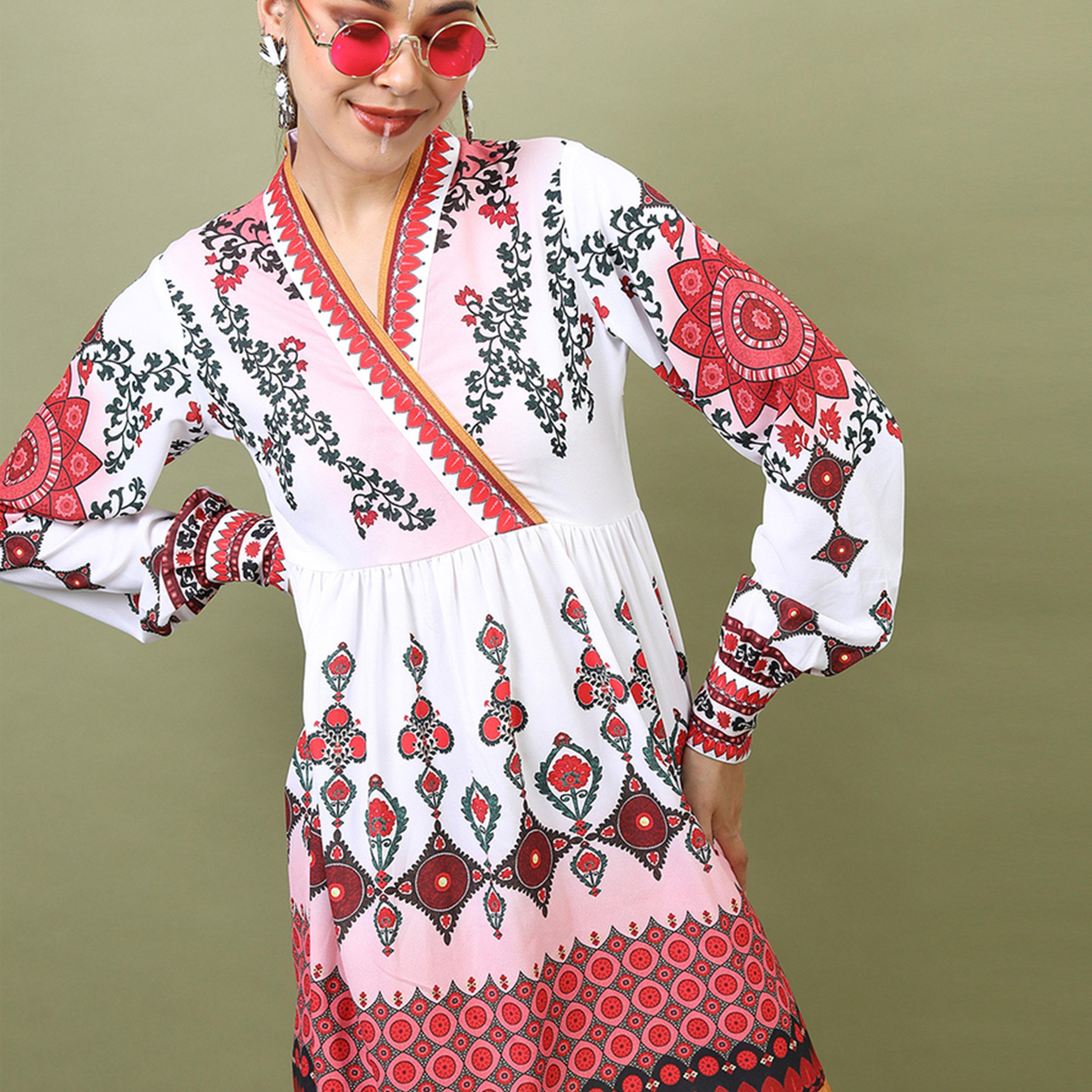 Vishudh X Styli Women White & Maroon Printed Fit And Flared Dress-women-clothing-dresses-image-5