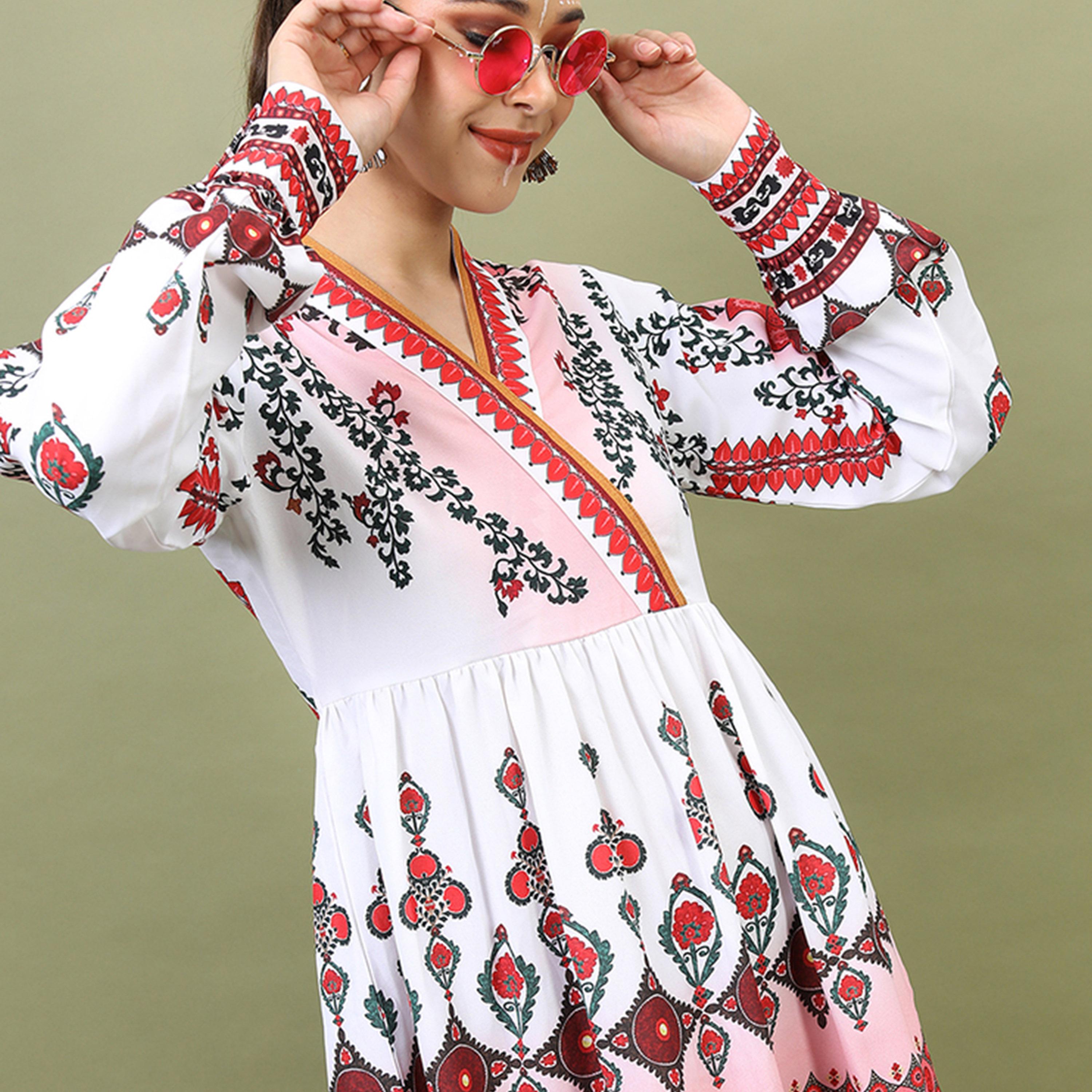 Vishudh X Styli Women White & Maroon Printed Fit And Flared Dress-women-clothing-dresses-image-6