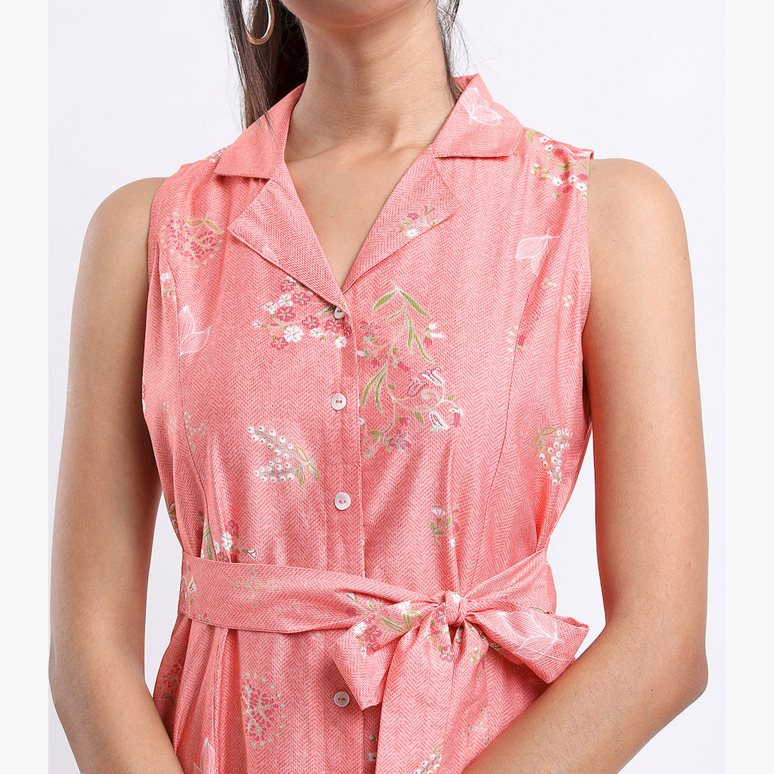 Vishudh X Styli Spread Collar Floral Printed Tie Up A-Line Midi Dress-women-clothing-dresses-image-4
