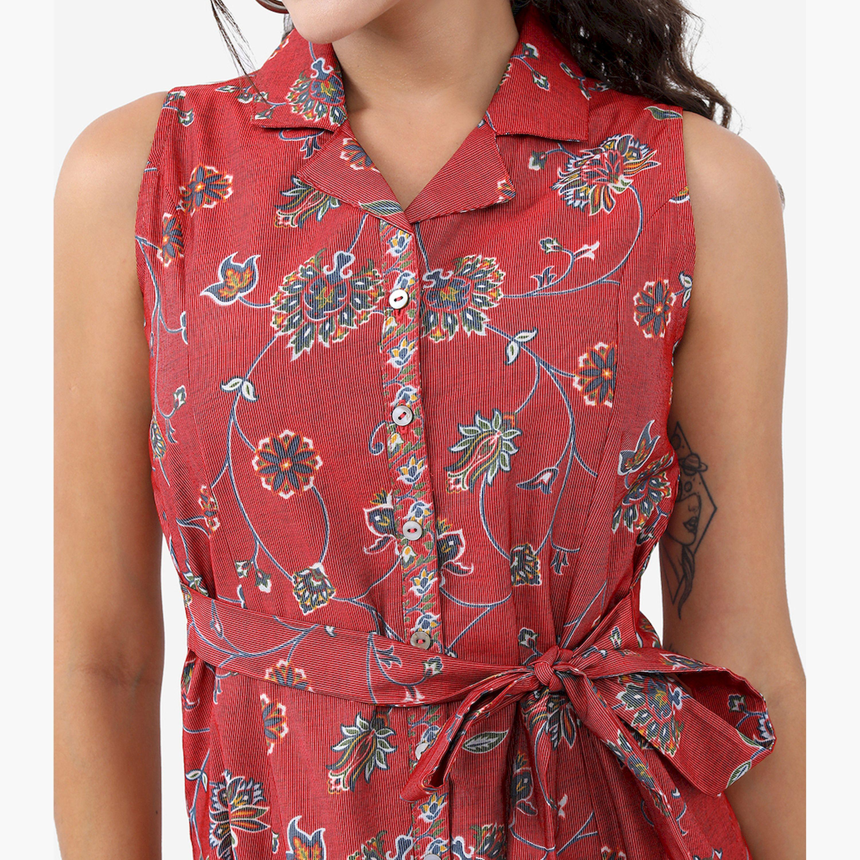 Vishudh X Styli Red Floral Printed V-Neck A-Line Dress-women-clothing-dresses-image-5