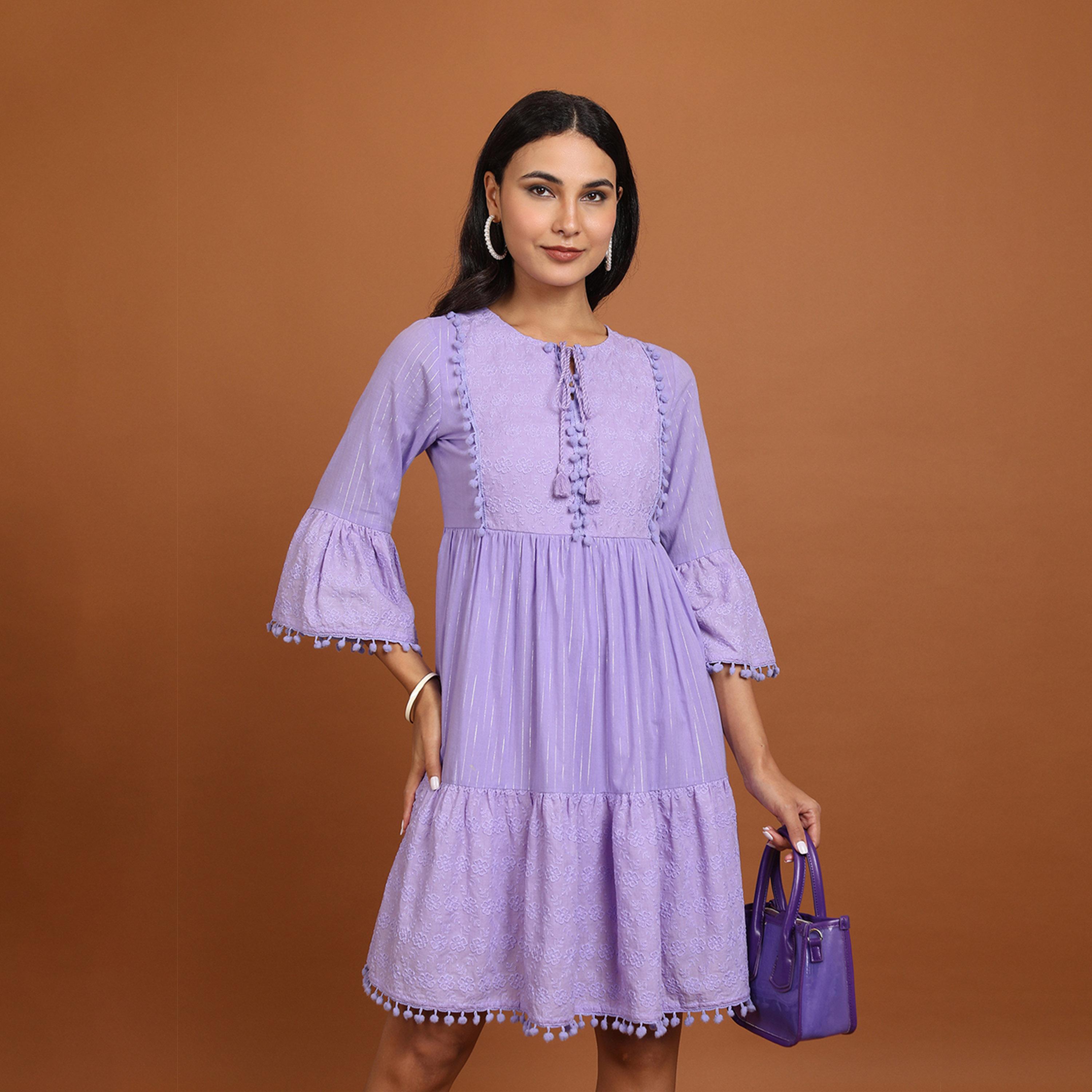 Vishudh X Styli Lavender Floral Embroidered A-Line Dress-women-clothing-dresses-image-1