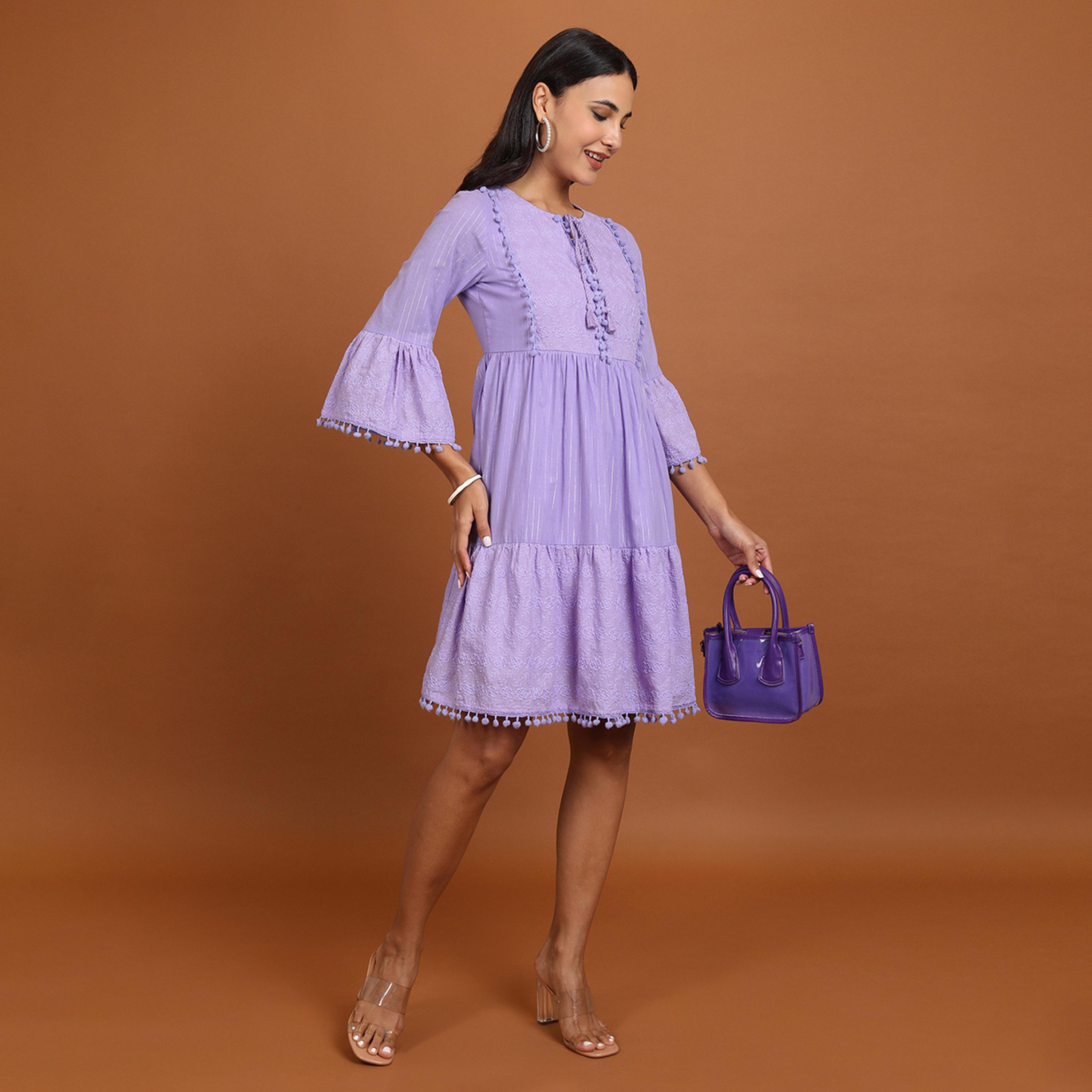 Vishudh X Styli Lavender Floral Embroidered A-Line Dress-women-clothing-dresses-image-2