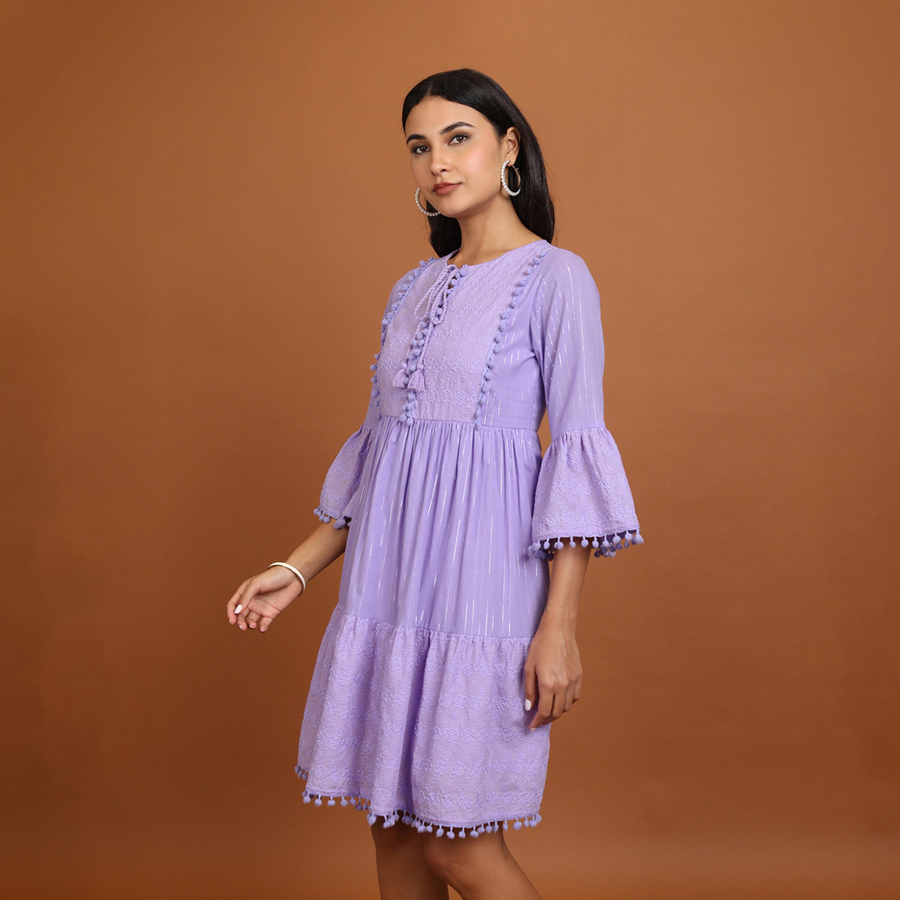 Vishudh X Styli Lavender Floral Embroidered A-Line Dress-women-clothing-dresses-image-4