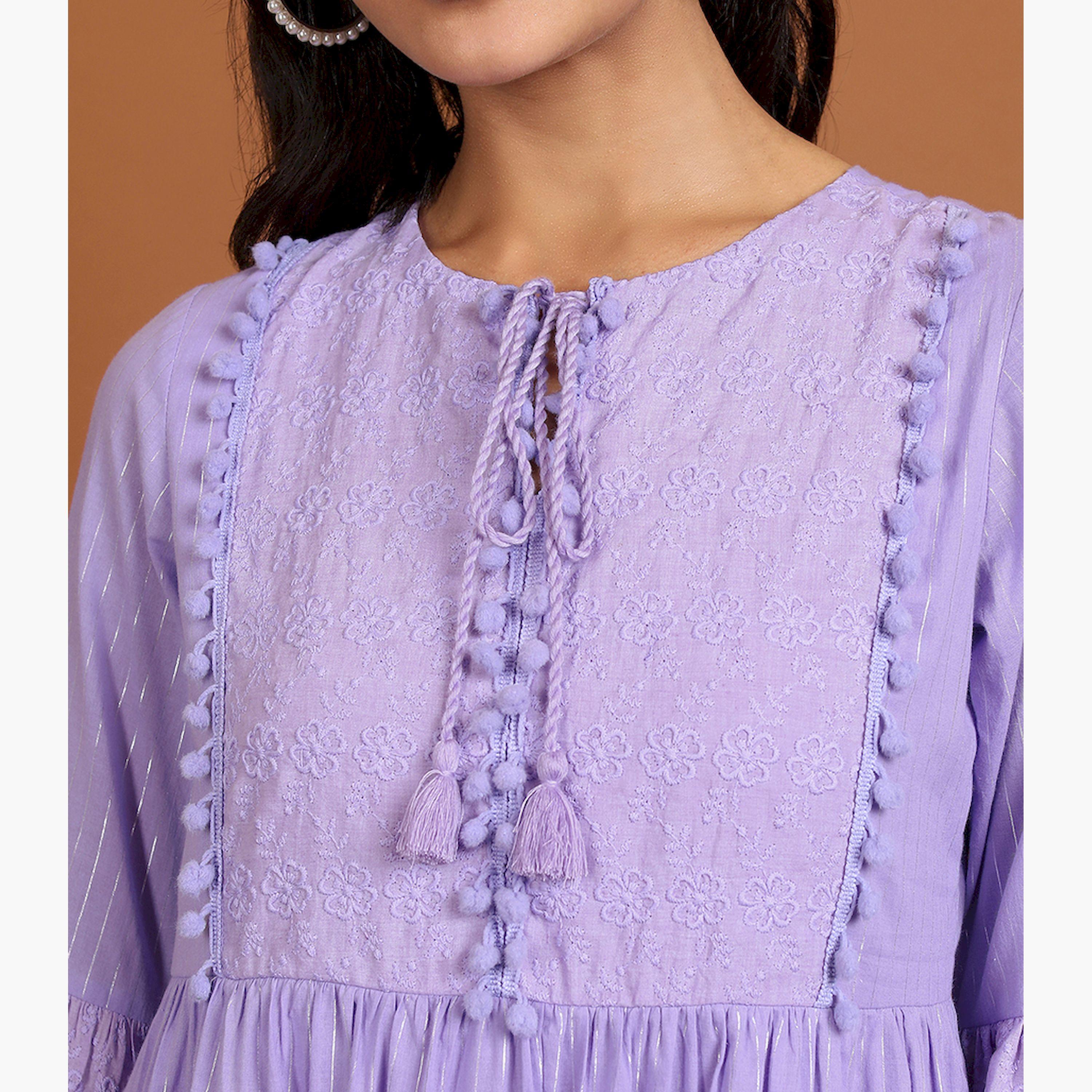 Vishudh X Styli Lavender Floral Embroidered A-Line Dress-women-clothing-dresses-image-5