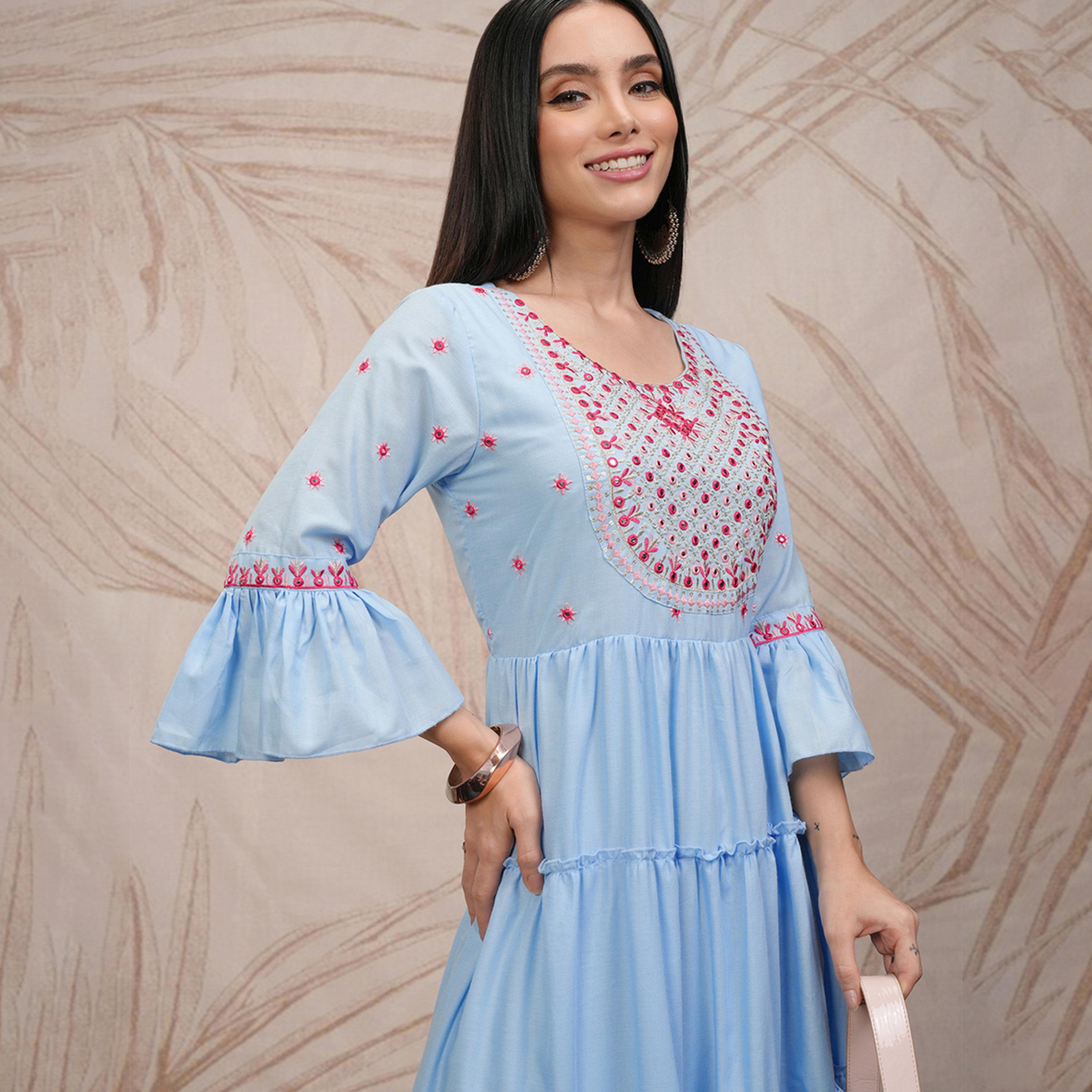 فيشود × ستايلي - فستان ماكسي نسائي طبقات مطرز بأكمام جرس وقصة واسعة-women-clothing-dresses-image-6
