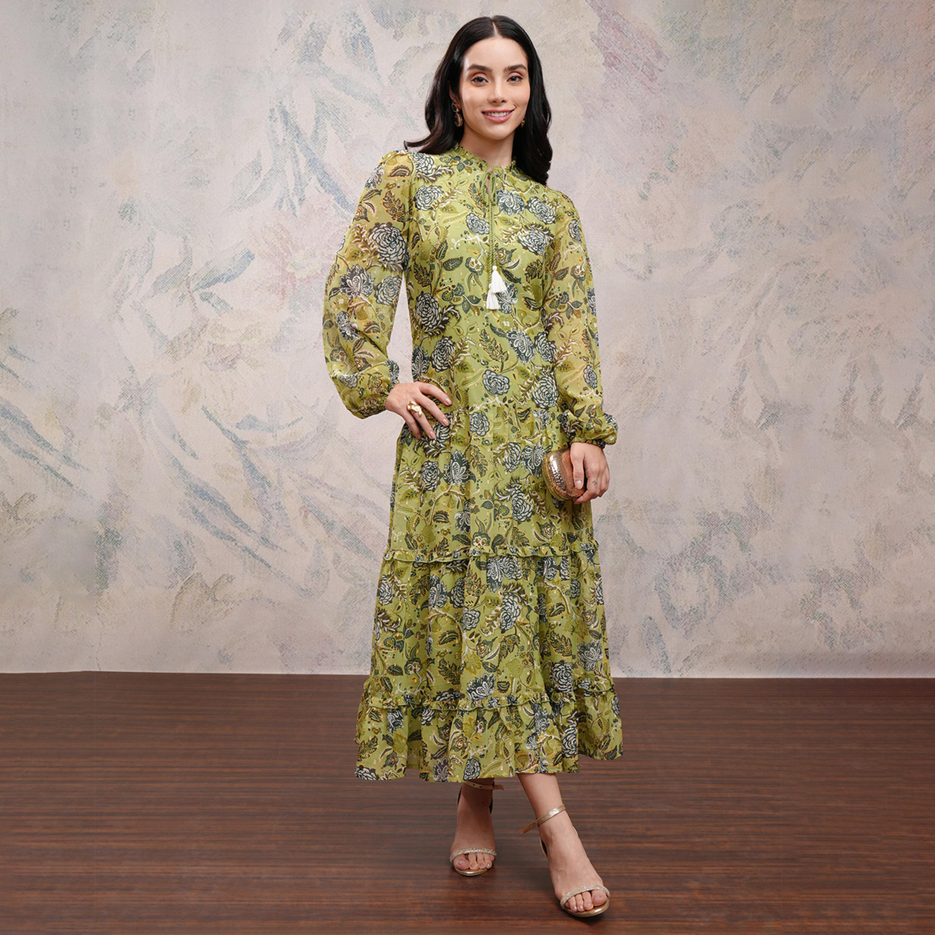 Vishudh X Styli Women Floral Printed Tie-Up Neck Maxi Dress-women-clothing-dresses-image-1