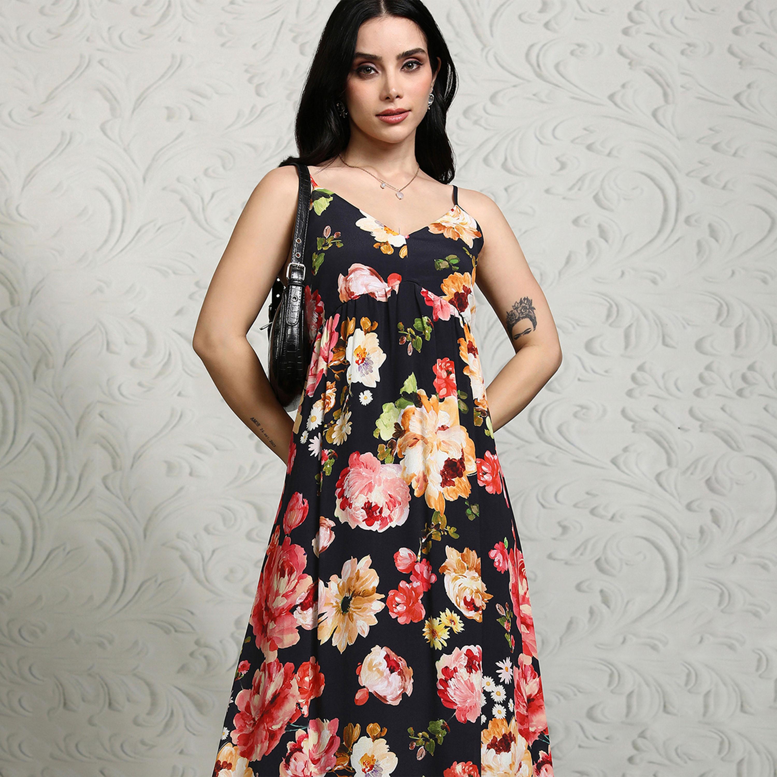 فيشود × ستايلي - فستان ماكسي بطبعة زهور وخصر امباير للنساء-women-clothing-dresses-image-2