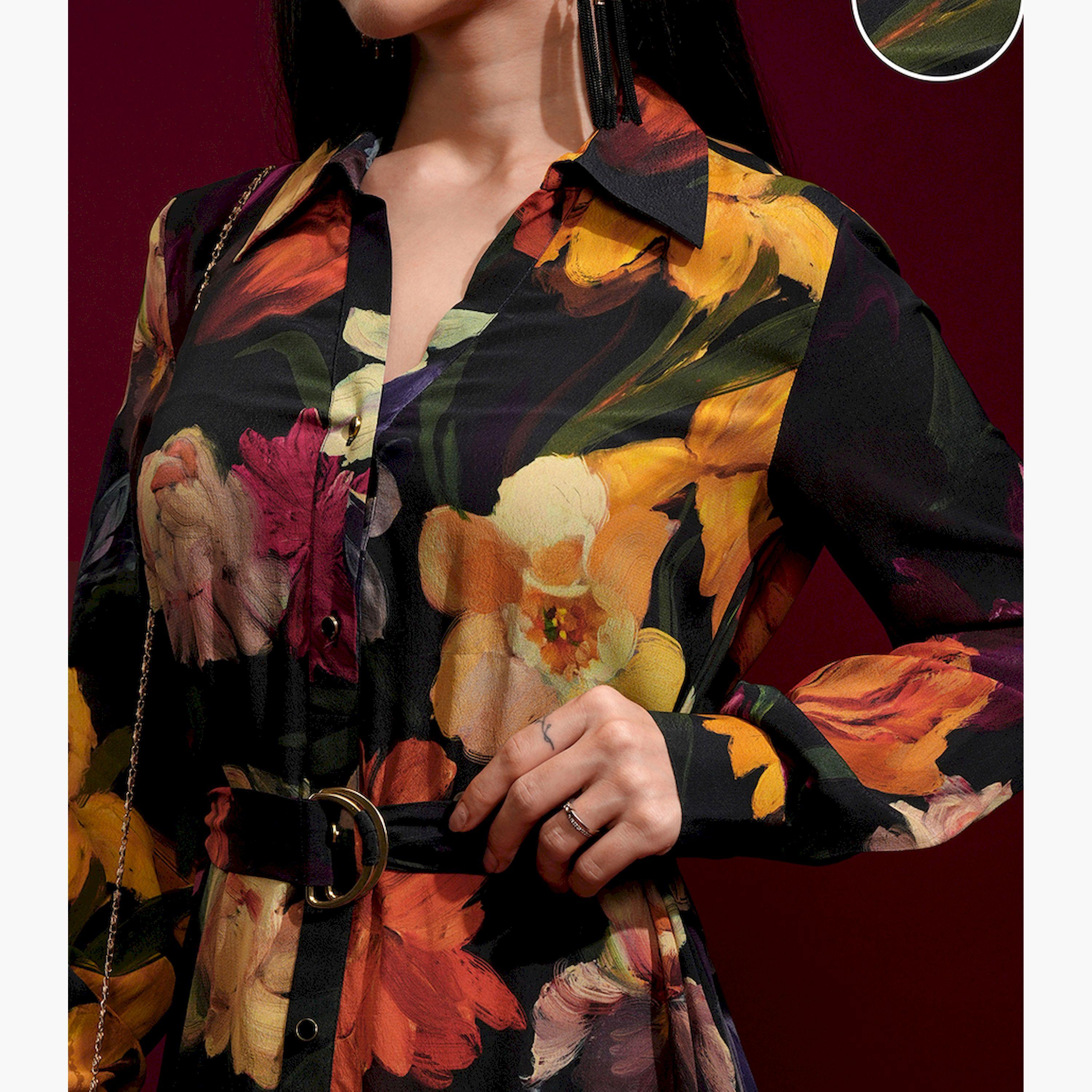 فيشود × ستايلي - فستان قميص متوسط الطول بطبعة زهور-women-clothing-dresses-image-5