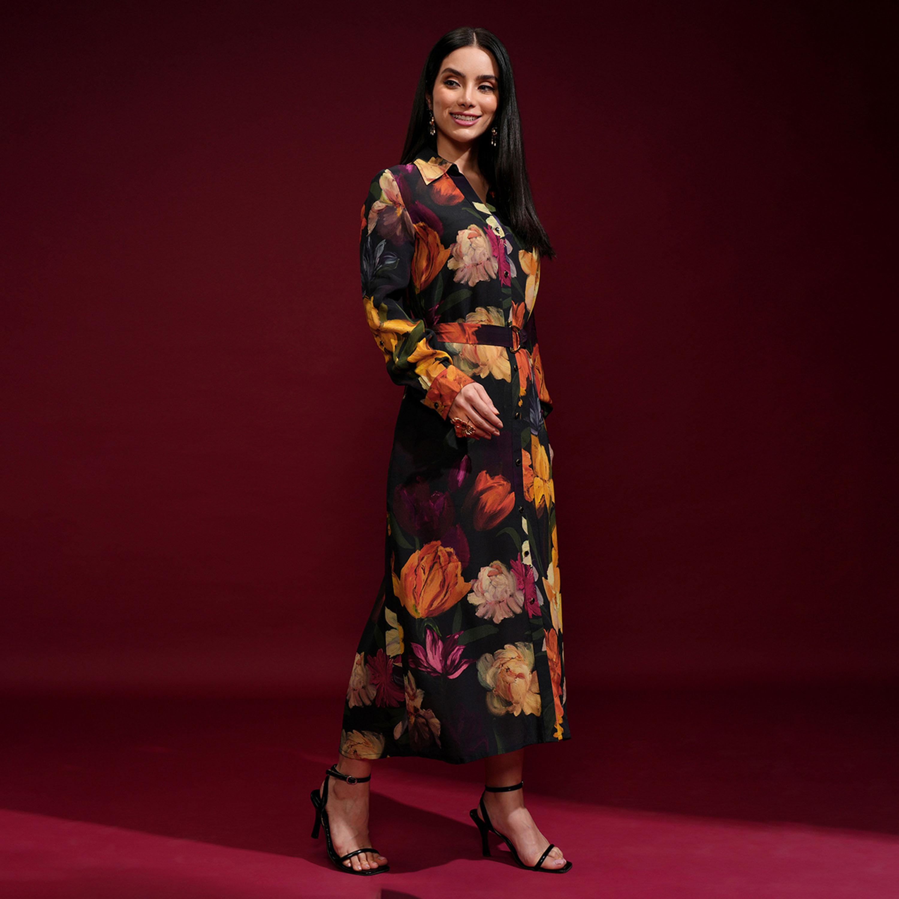 فيشود × ستايلي - فستان قميص متوسط الطول بطبعة زهور-women-clothing-dresses-image-6