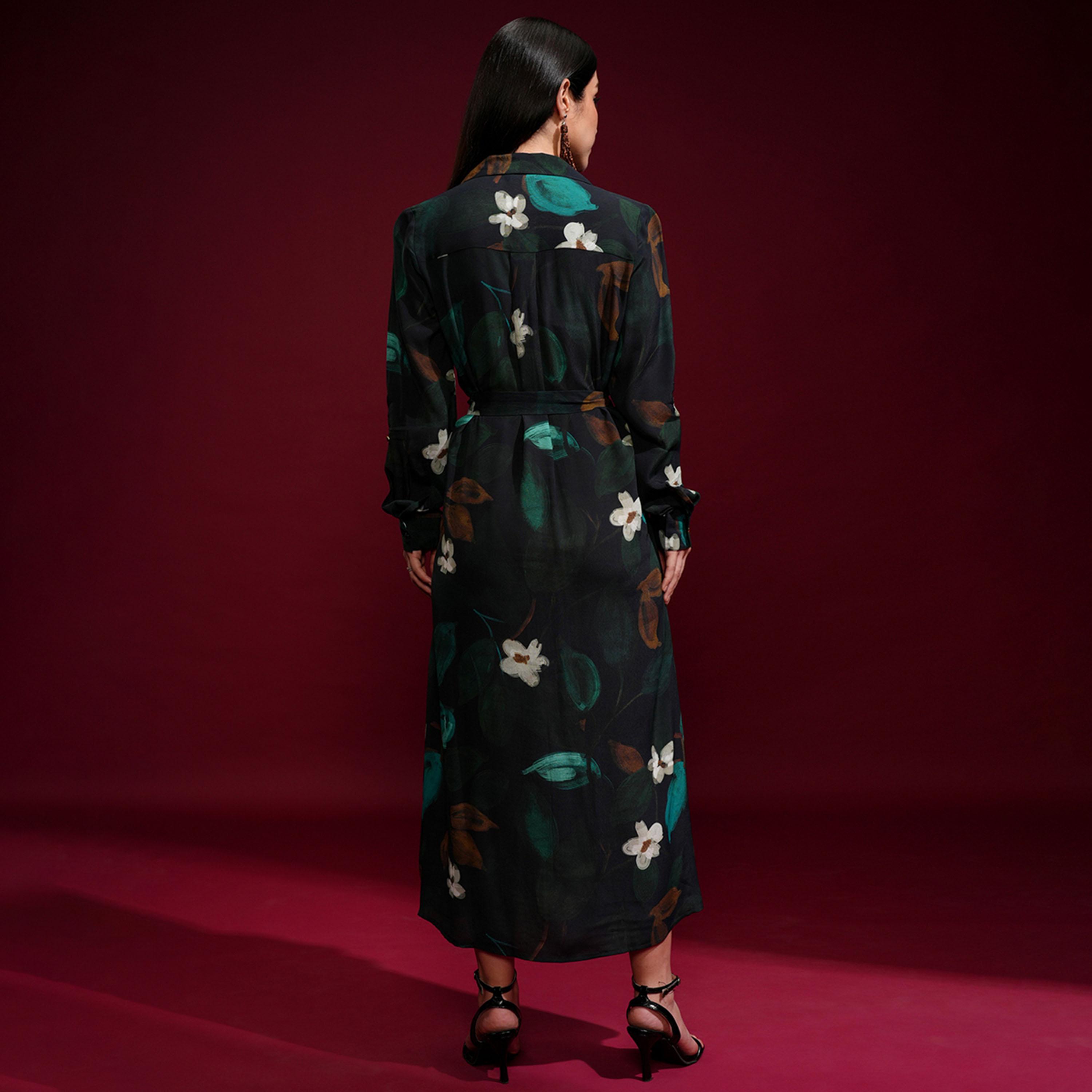 فيشود × ستايلي - فستان قميص متوسط الطول بطبعة زهور-women-clothing-dresses-image-3