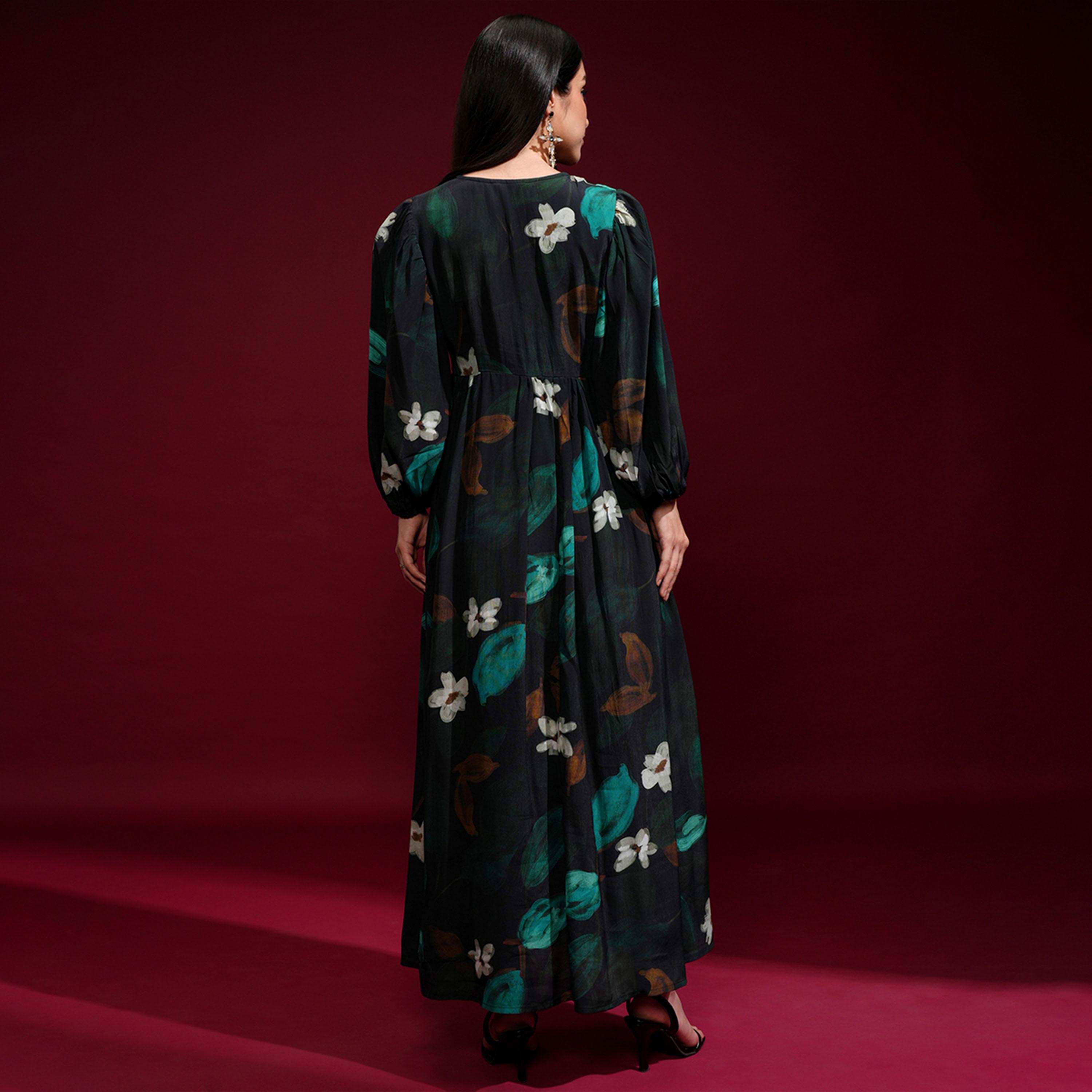 فيشود × ستايلي - فستان ماكسي نسائي بقصّة واسعة من الأسفل وطبعة زهور-women-clothing-dresses-image-3