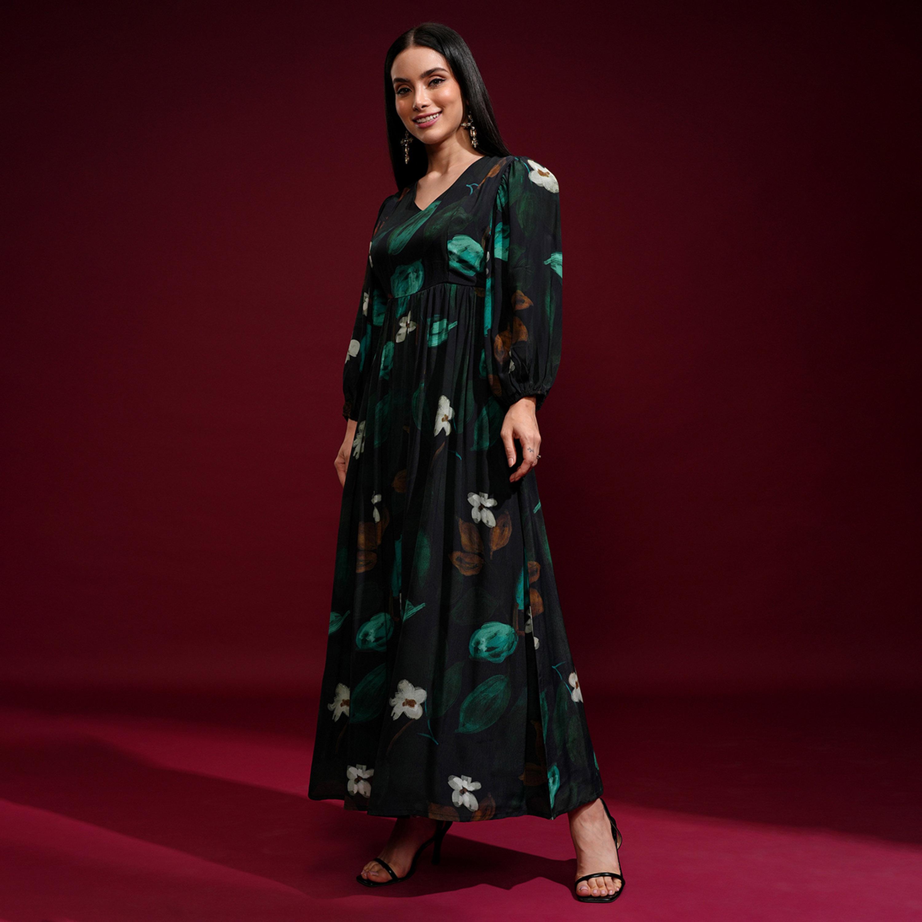فيشود × ستايلي - فستان ماكسي نسائي بقصّة واسعة من الأسفل وطبعة زهور-women-clothing-dresses-image-4