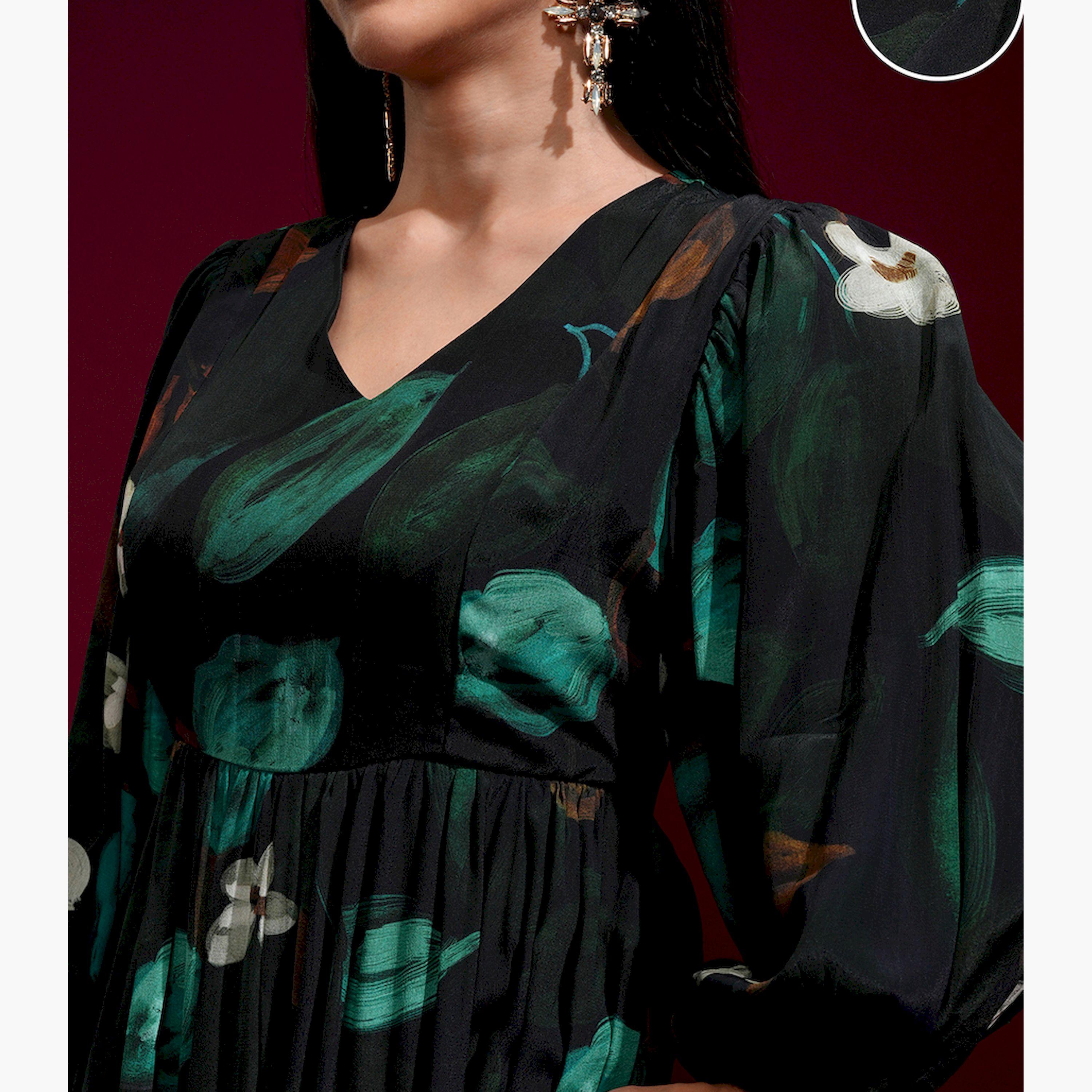 فيشود × ستايلي - فستان ماكسي نسائي بقصّة واسعة من الأسفل وطبعة زهور-women-clothing-dresses-image-5