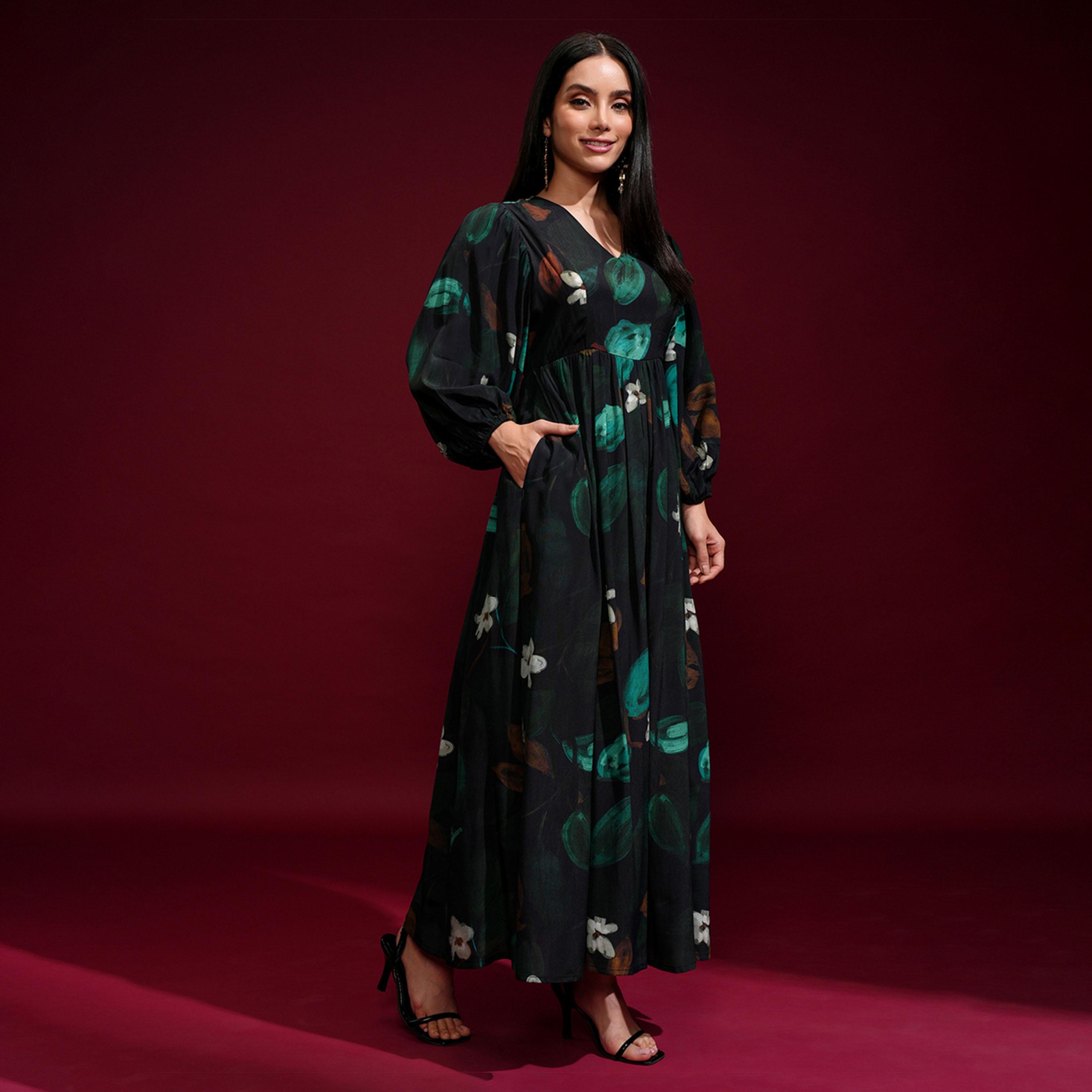 فيشود × ستايلي - فستان ماكسي نسائي بقصّة واسعة من الأسفل وطبعة زهور-women-clothing-dresses-image-6