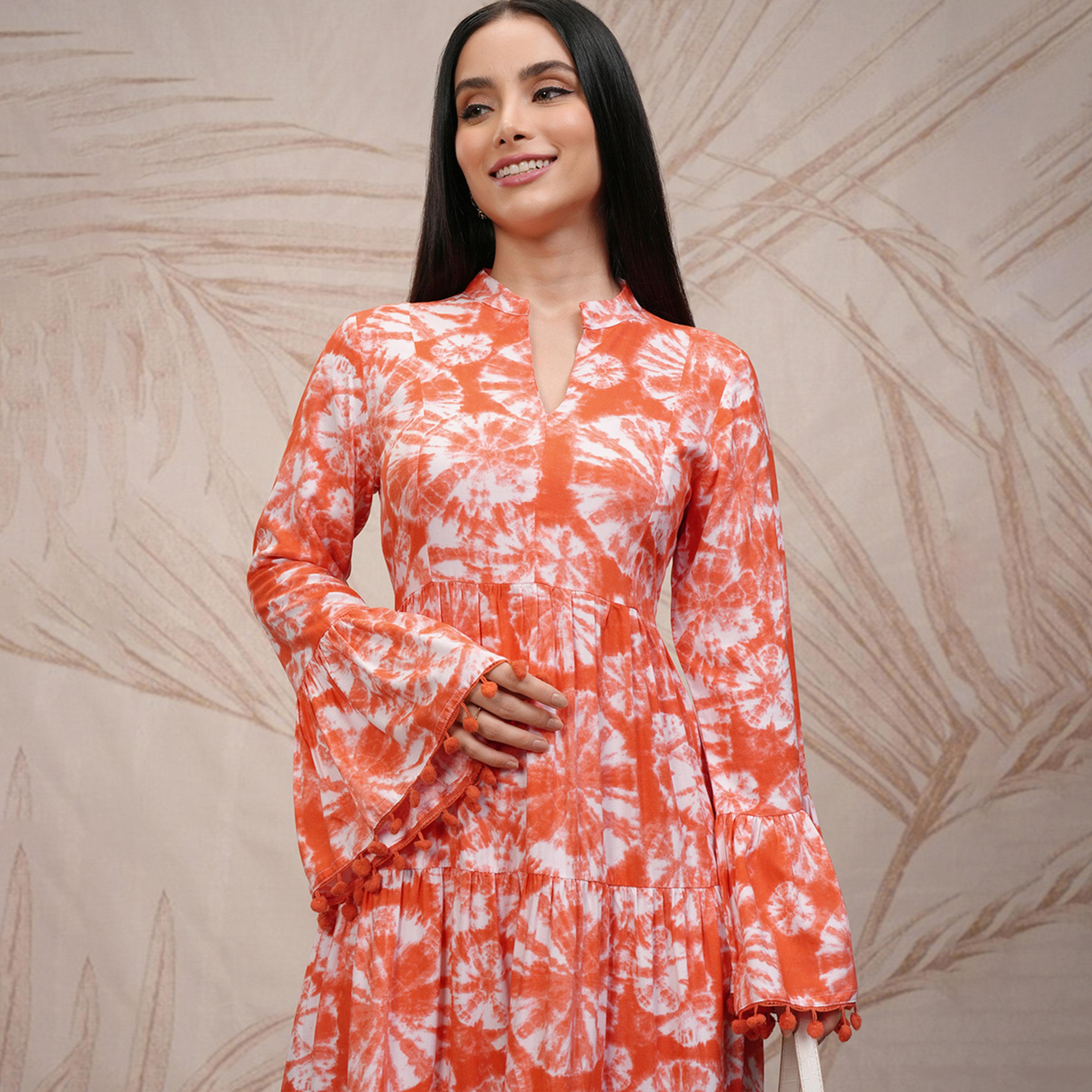 فيشود × ستايلي - فستان نسائي متوسط الطول بتصميم تجريدي مطبوع واسع من الأسفل-women-clothing-dresses-image-2