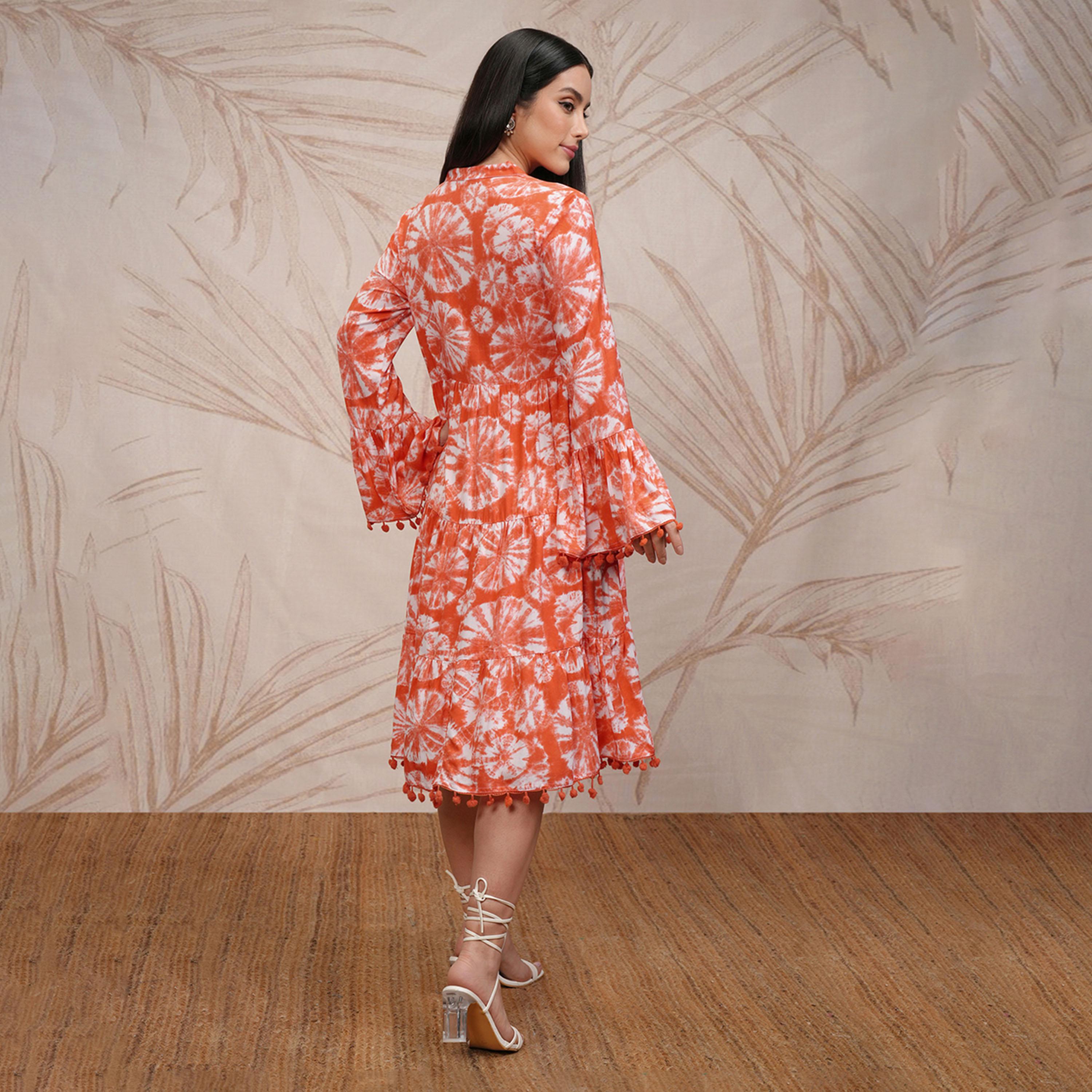 فيشود × ستايلي - فستان نسائي متوسط الطول بتصميم تجريدي مطبوع واسع من الأسفل-women-clothing-dresses-image-3