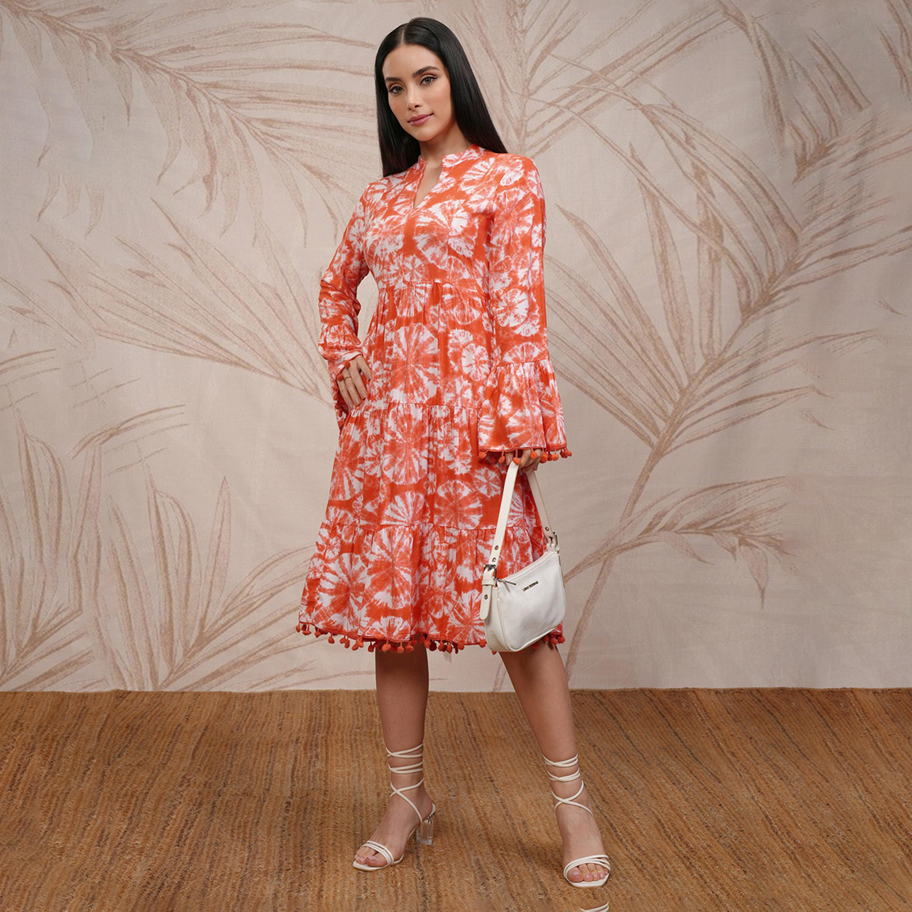 فيشود × ستايلي - فستان نسائي متوسط الطول بتصميم تجريدي مطبوع واسع من الأسفل-women-clothing-dresses-image-4