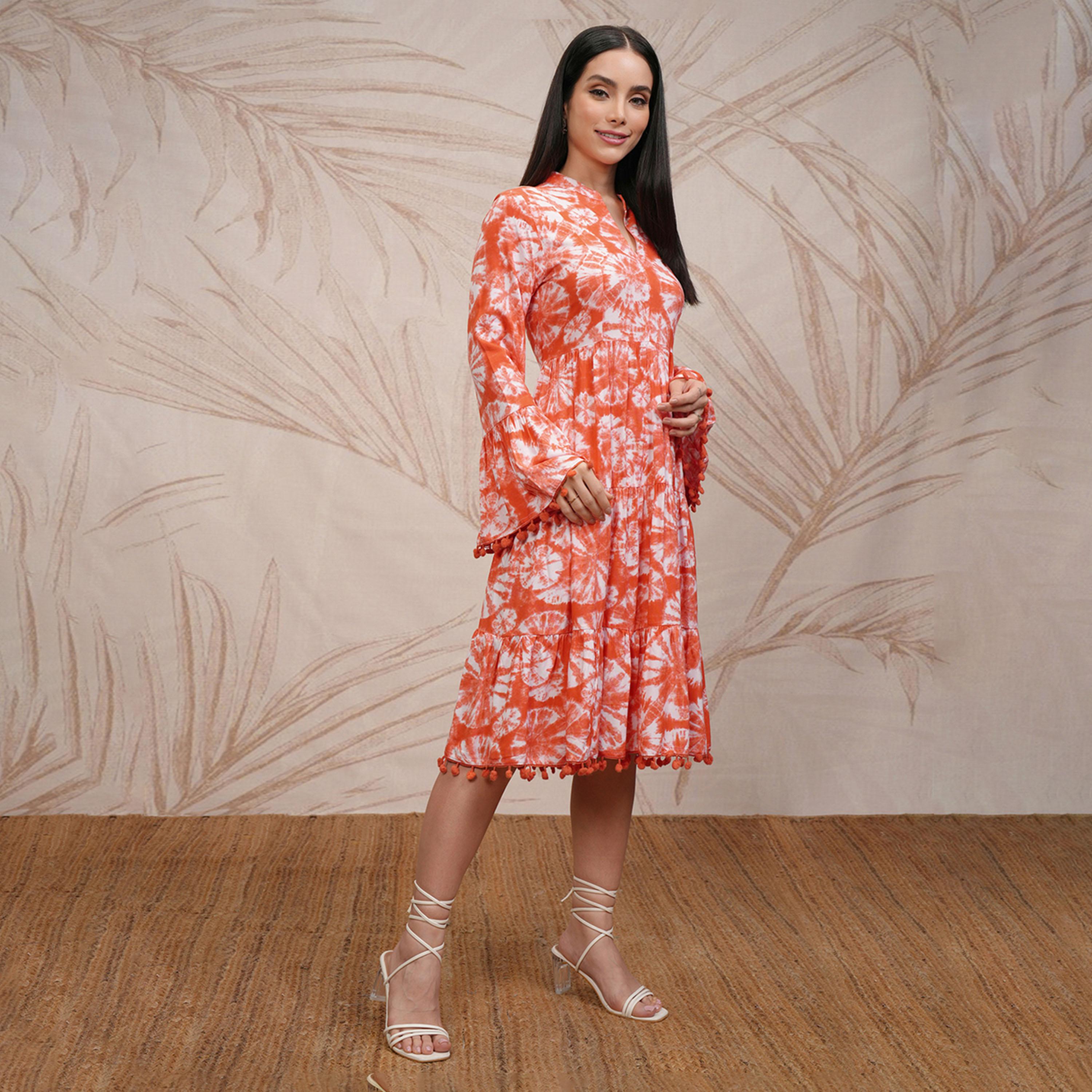 فيشود × ستايلي - فستان نسائي متوسط الطول بتصميم تجريدي مطبوع واسع من الأسفل-women-clothing-dresses-image-6