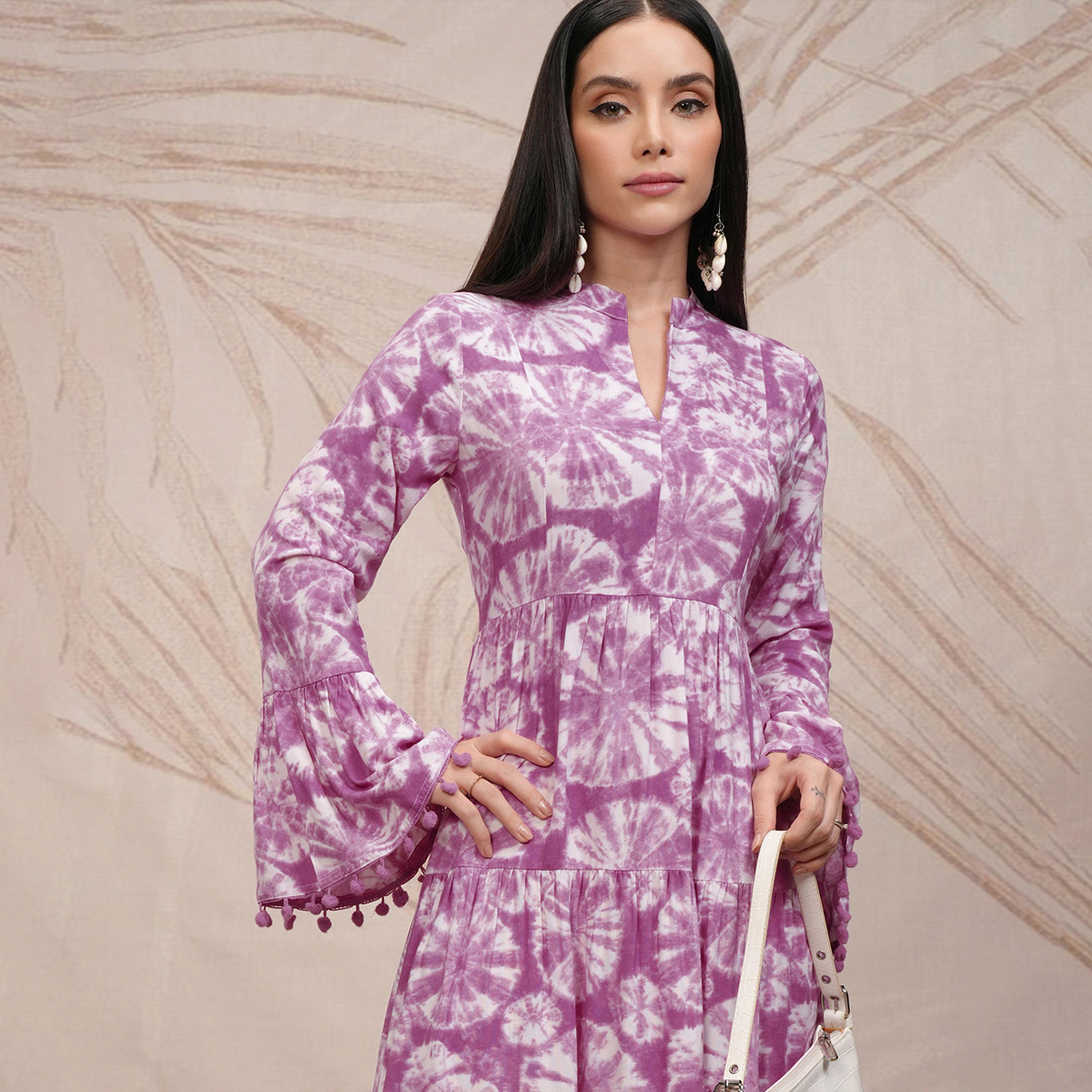 فيشود × ستايلي - فستان نسائي متوسط الطول بقصة واسعة من الأسفل بطبعة زهور-women-clothing-dresses-image-2