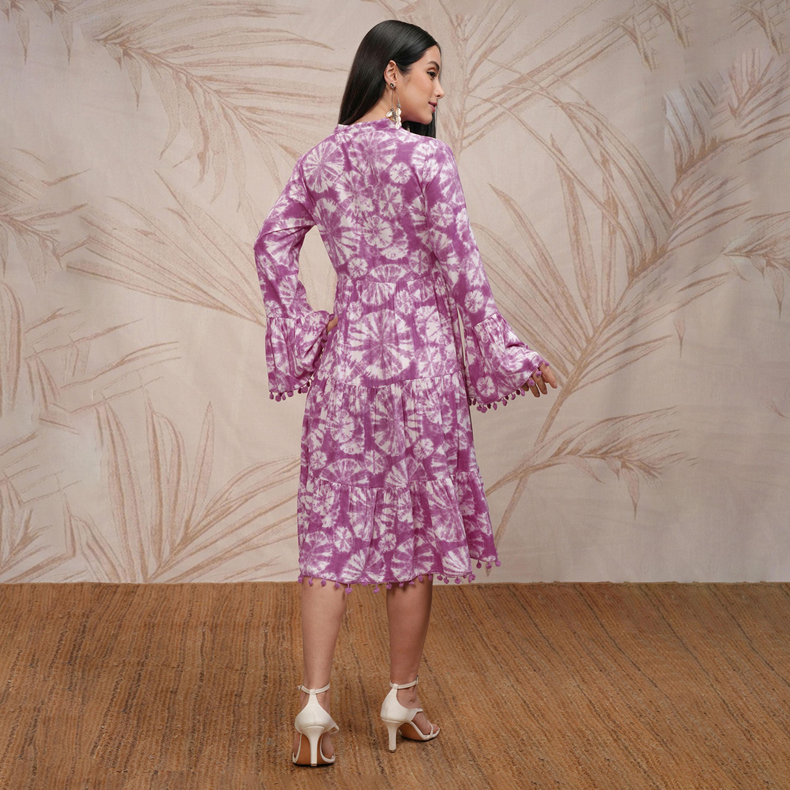فيشود × ستايلي - فستان نسائي متوسط الطول بقصة واسعة من الأسفل بطبعة زهور-women-clothing-dresses-image-3
