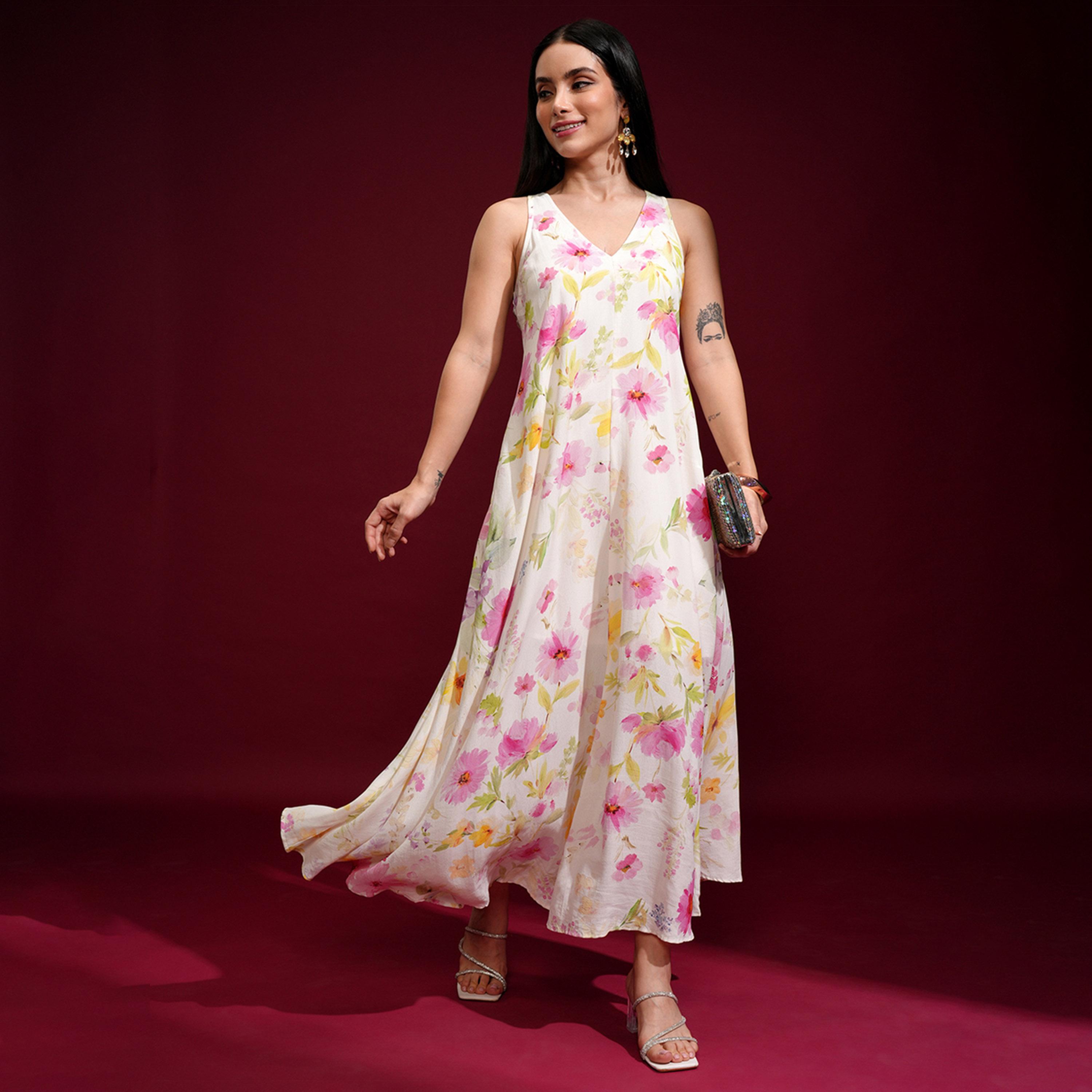 فيشود × ستايلي - فستان ماكسي بطبعة زهور للنساء-women-clothing-dresses-image-1