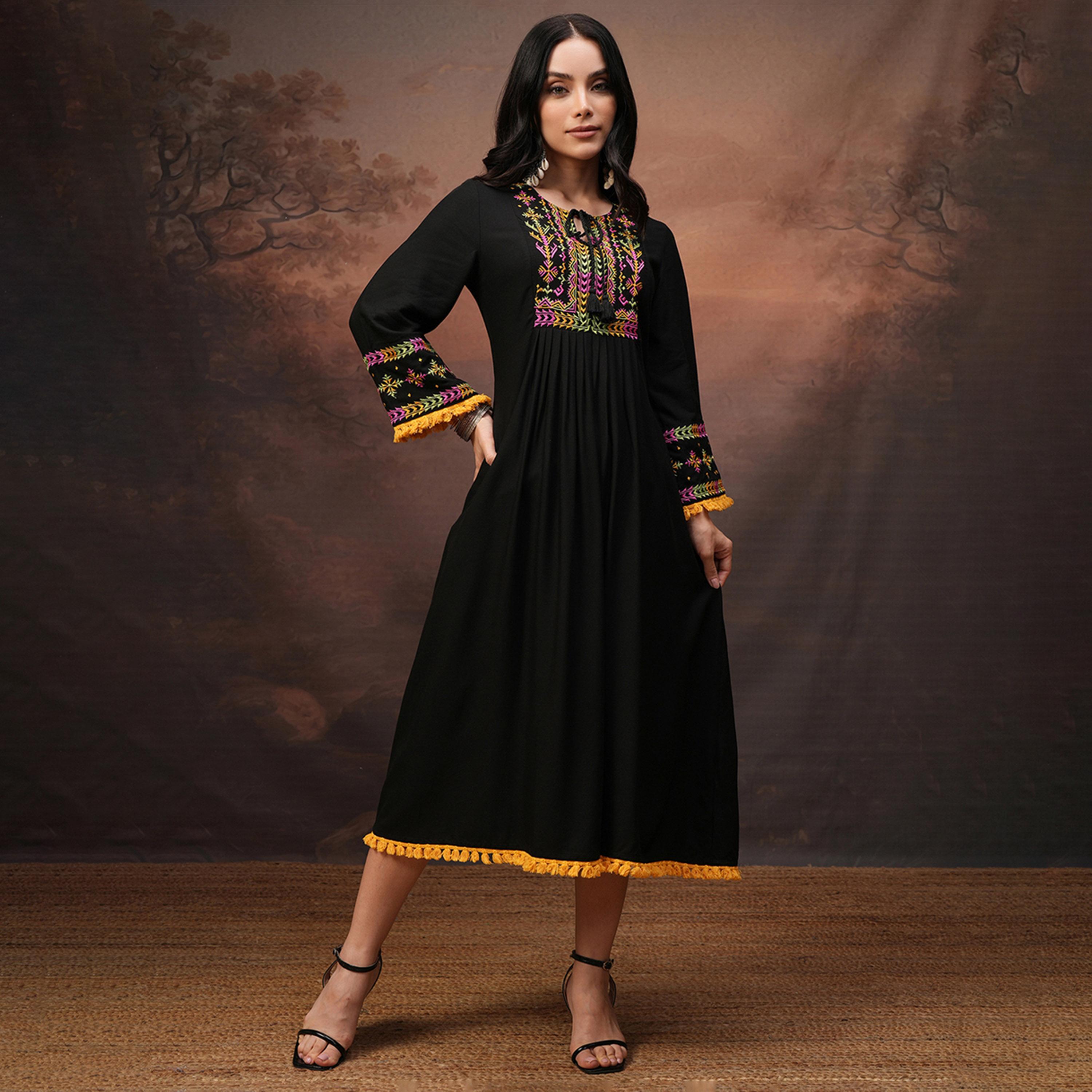 Vishudh X Styli Women Embroidered Flared Sleeve A-Line Dress-women-clothing-dresses-image-1