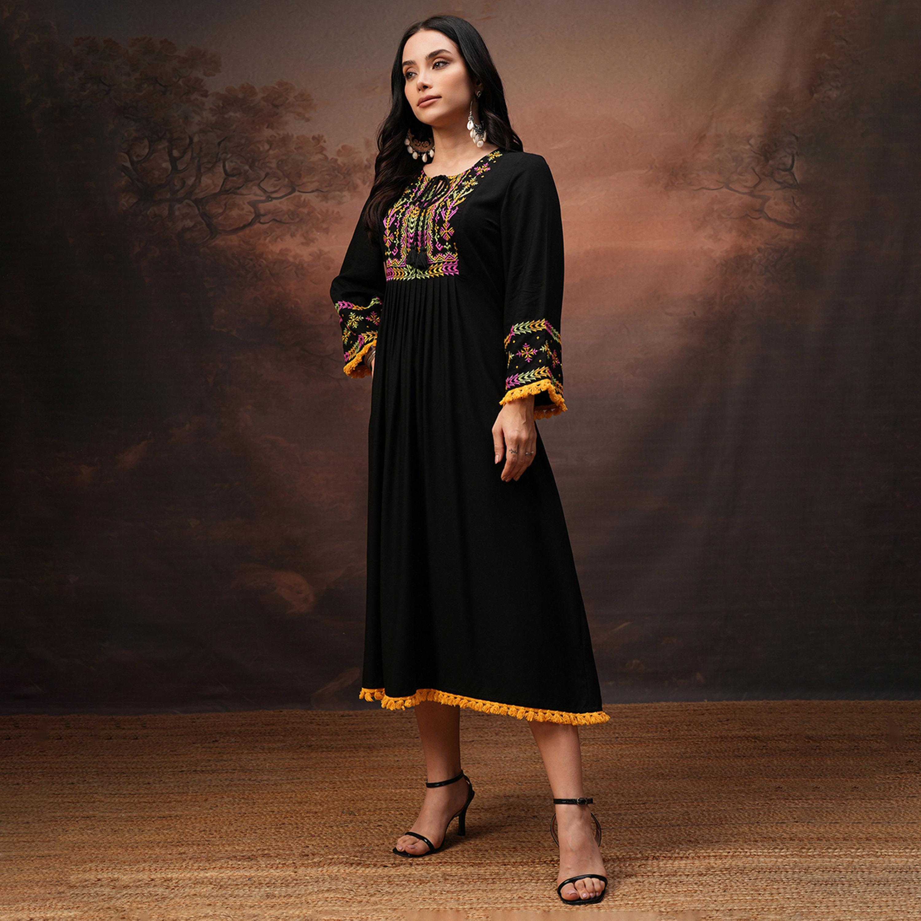 Vishudh X Styli Women Embroidered Flared Sleeve A-Line Dress-women-clothing-dresses-image-2