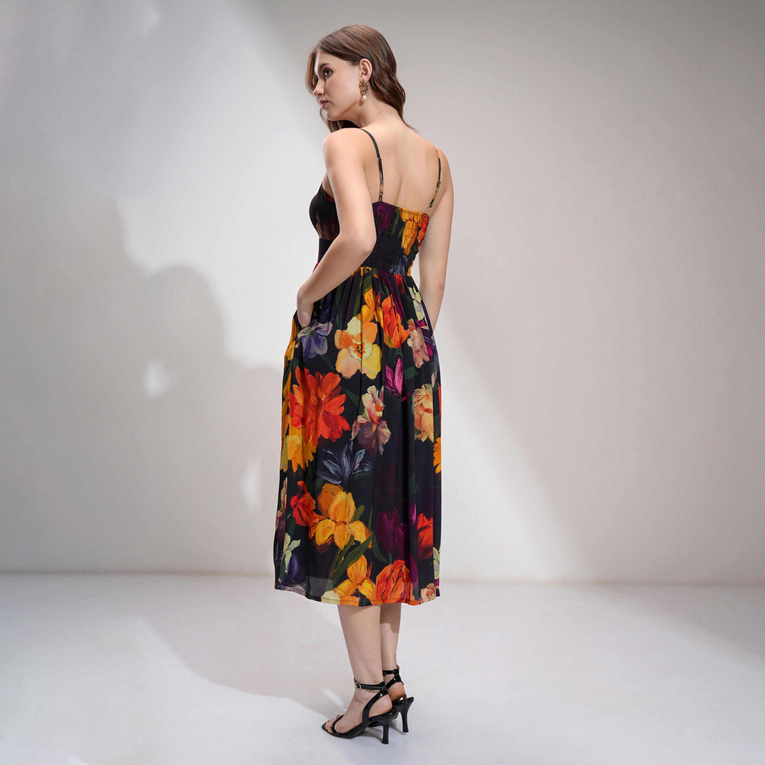 فيشود × ستايلي - فستان متوسط الطول بطبعة زهور وقصة A-women-clothing-dresses-image-3