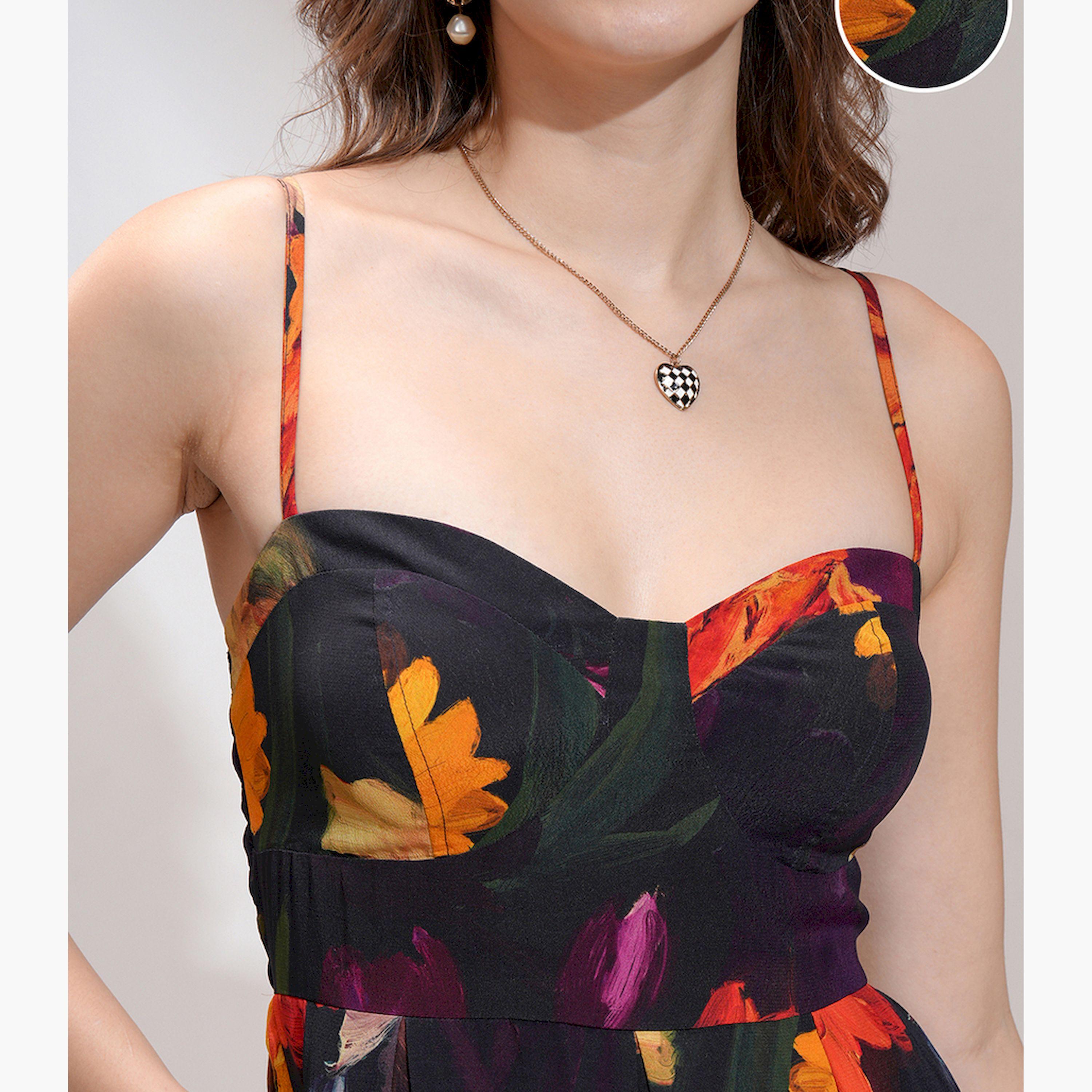 فيشود × ستايلي - فستان متوسط الطول بطبعة زهور وقصة A-women-clothing-dresses-image-5