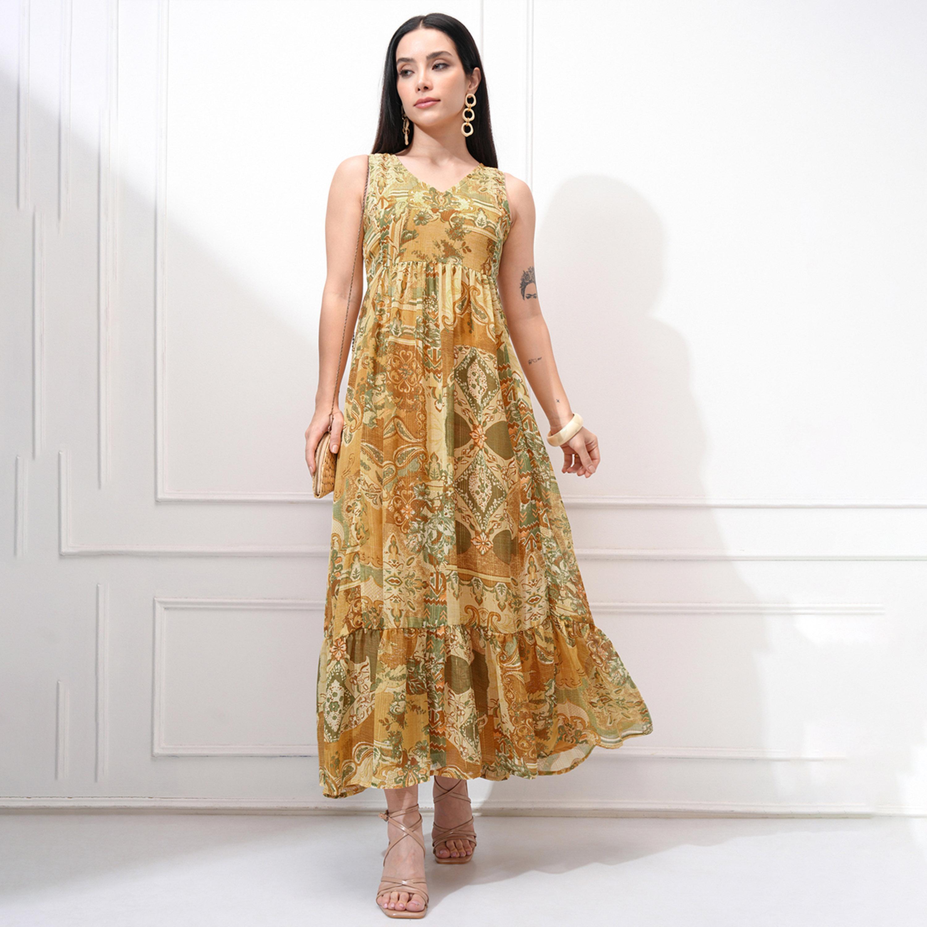 فيشود × ستايلي - فستان نسائي بقصّة واسعة مطبوع بزخارف عرقية-women-clothing-dresses-image-1