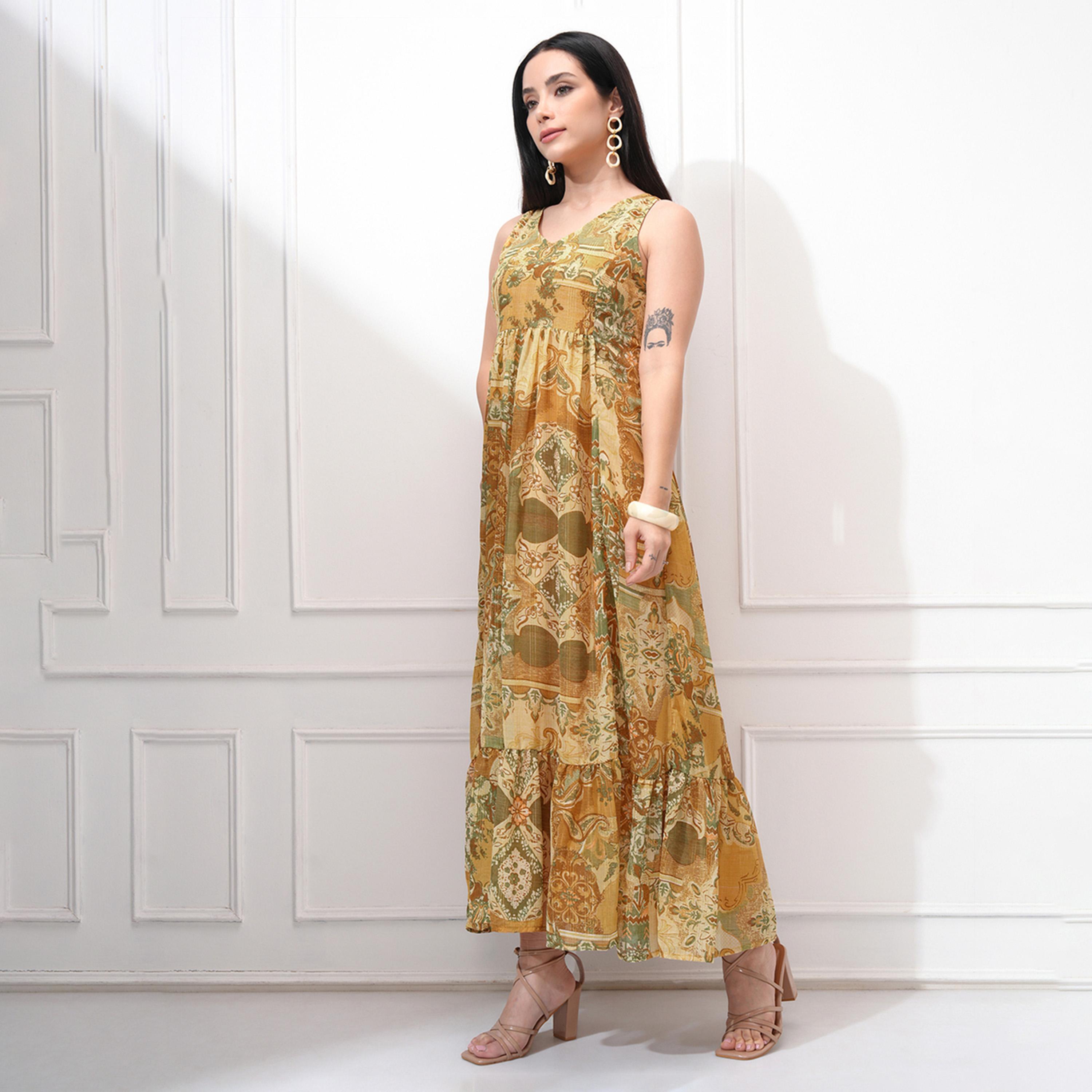 فيشود × ستايلي - فستان نسائي بقصّة واسعة مطبوع بزخارف عرقية-women-clothing-dresses-image-2