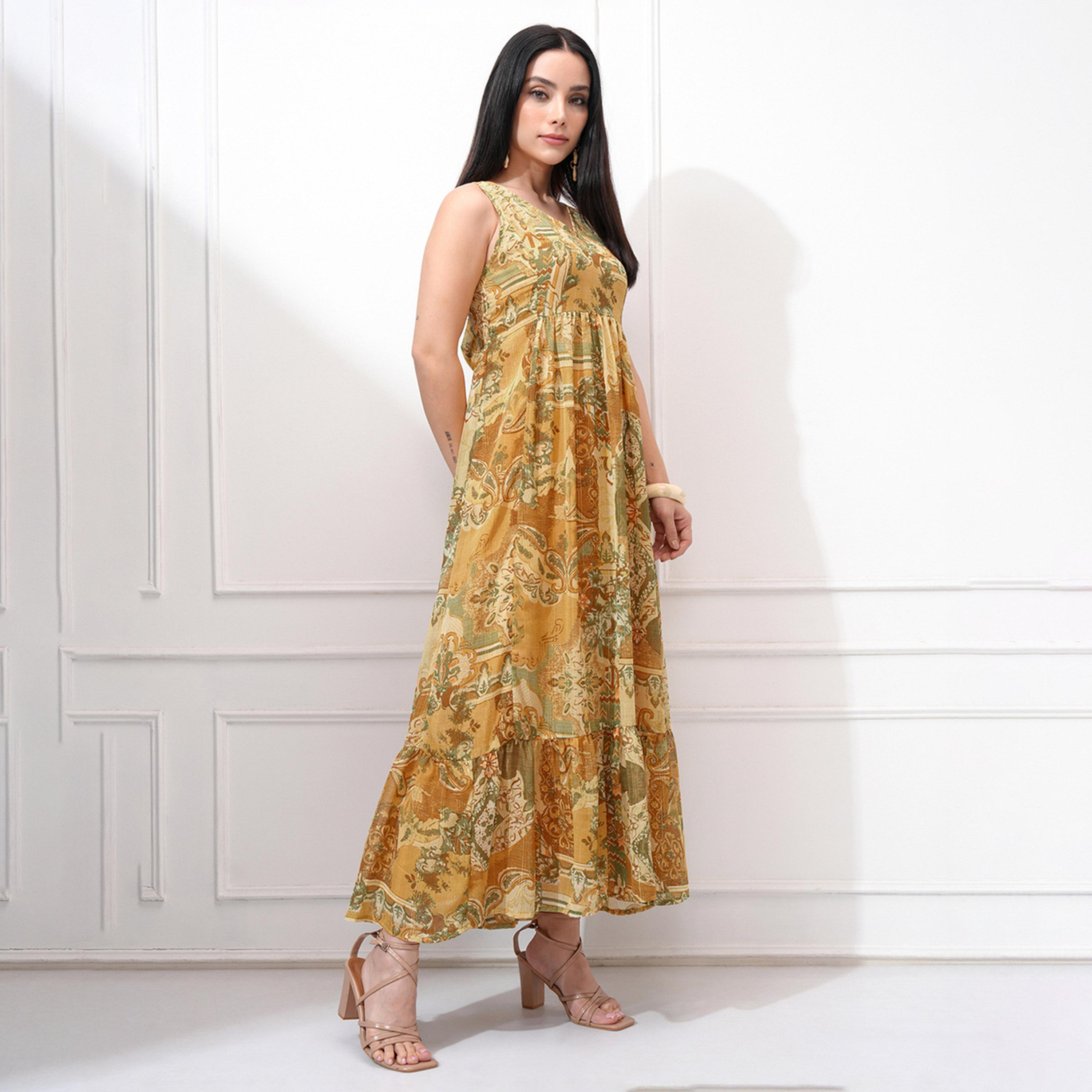 فيشود × ستايلي - فستان نسائي بقصّة واسعة مطبوع بزخارف عرقية-women-clothing-dresses-image-4