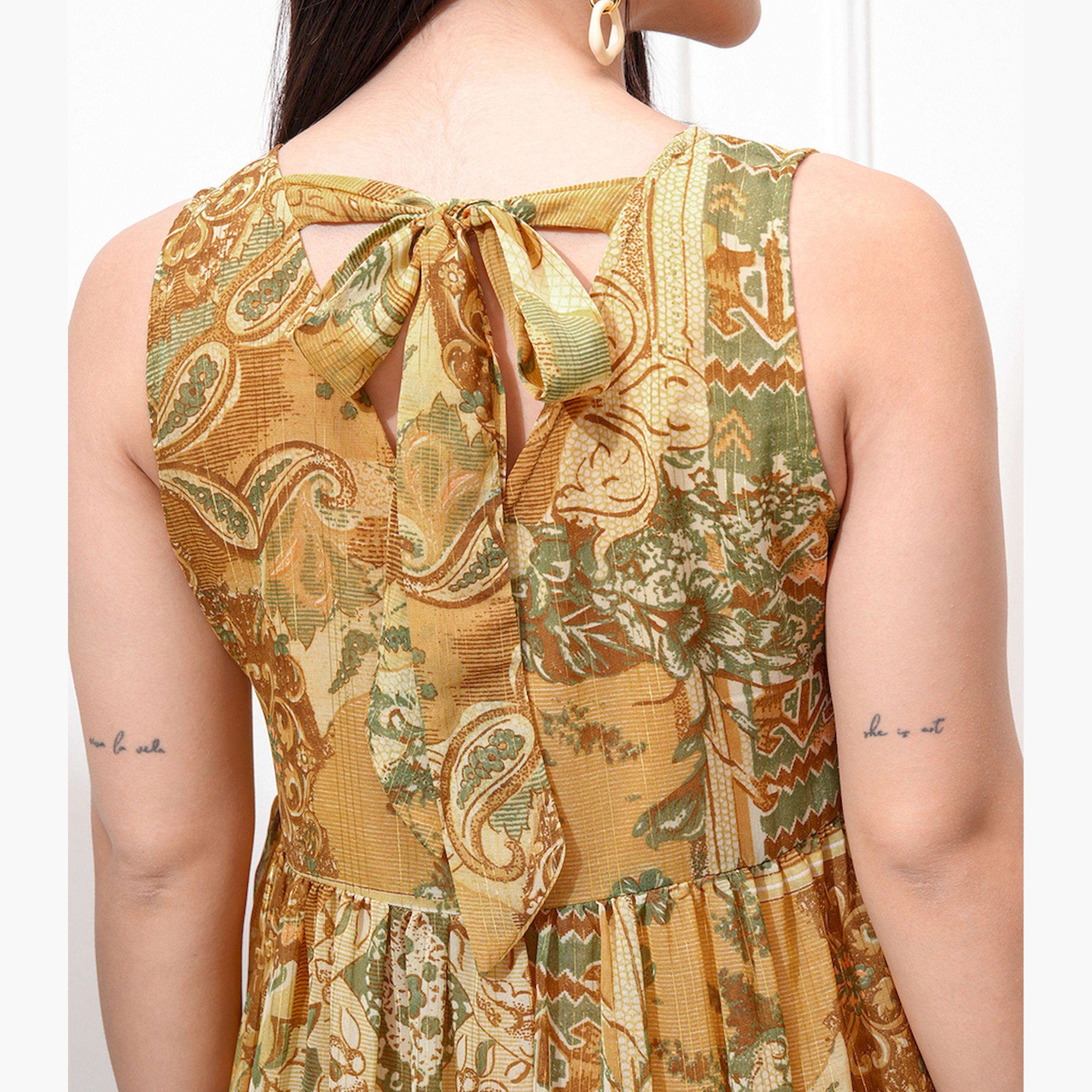 فيشود × ستايلي - فستان نسائي بقصّة واسعة مطبوع بزخارف عرقية-women-clothing-dresses-image-6