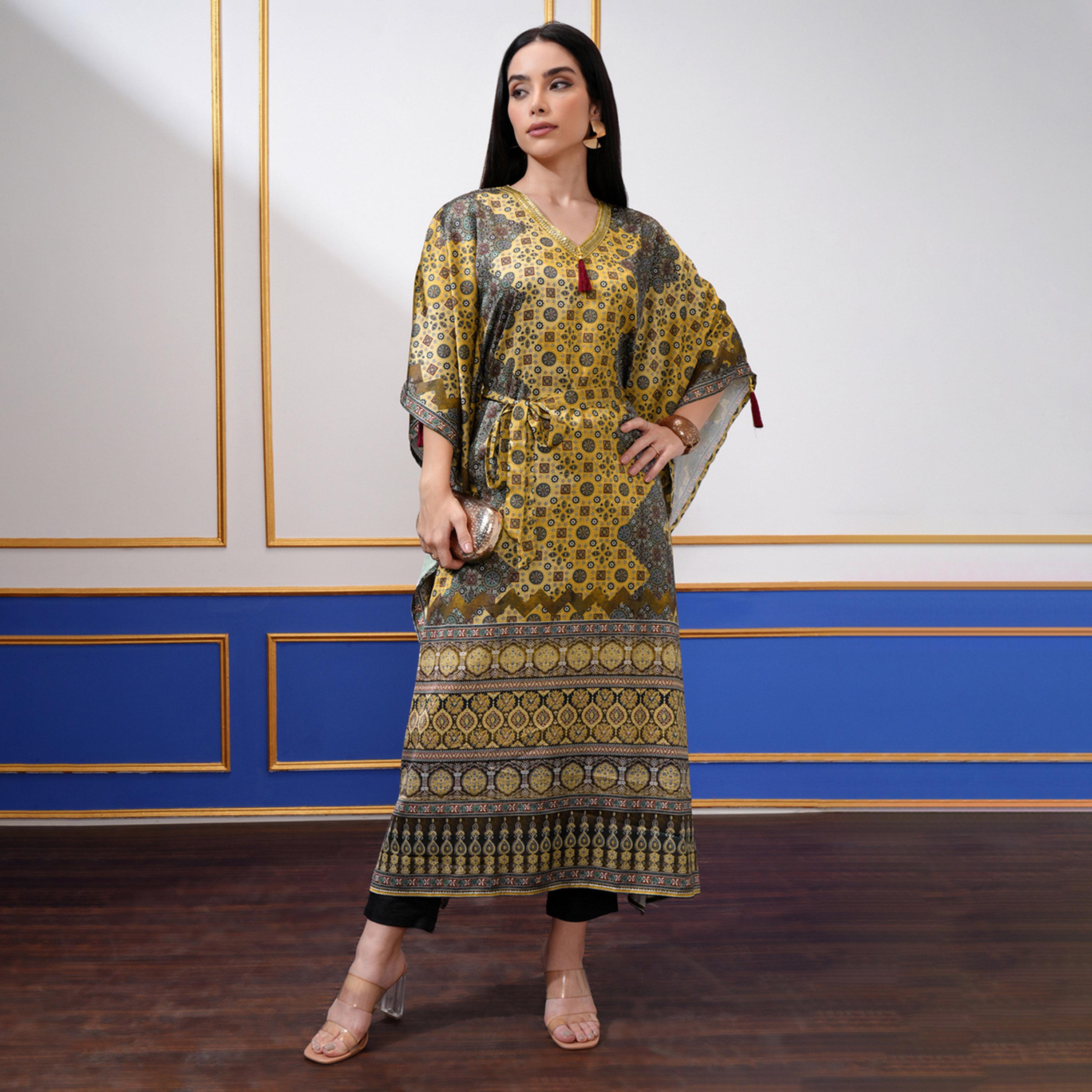 Vishudh X Styli Women Ethnic Motifs Printed Kimono Sleeve Kaftan Midi Dress-women-clothing-dresses-image-1