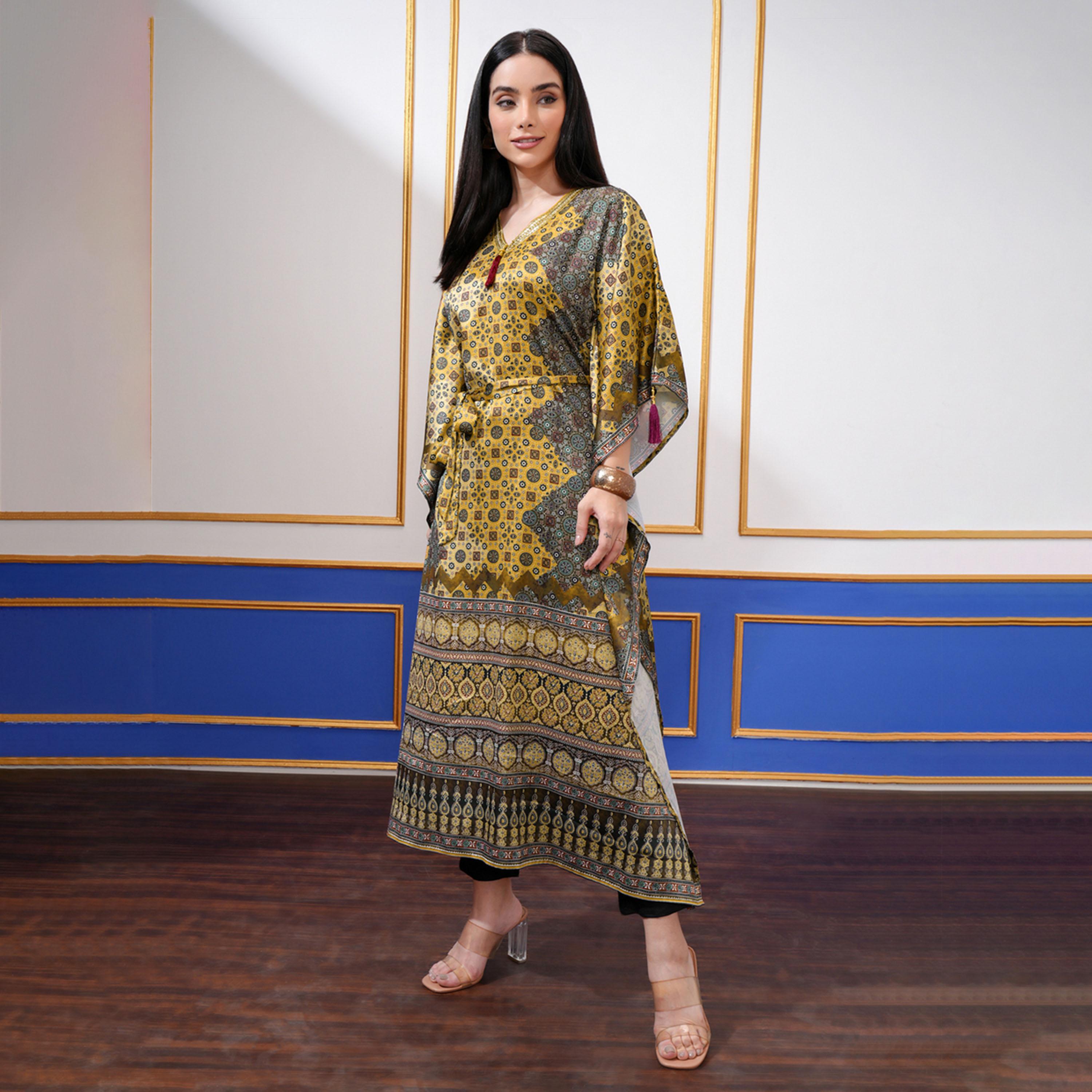 Vishudh X Styli Women Ethnic Motifs Printed Kimono Sleeve Kaftan Midi Dress-women-clothing-dresses-image-3