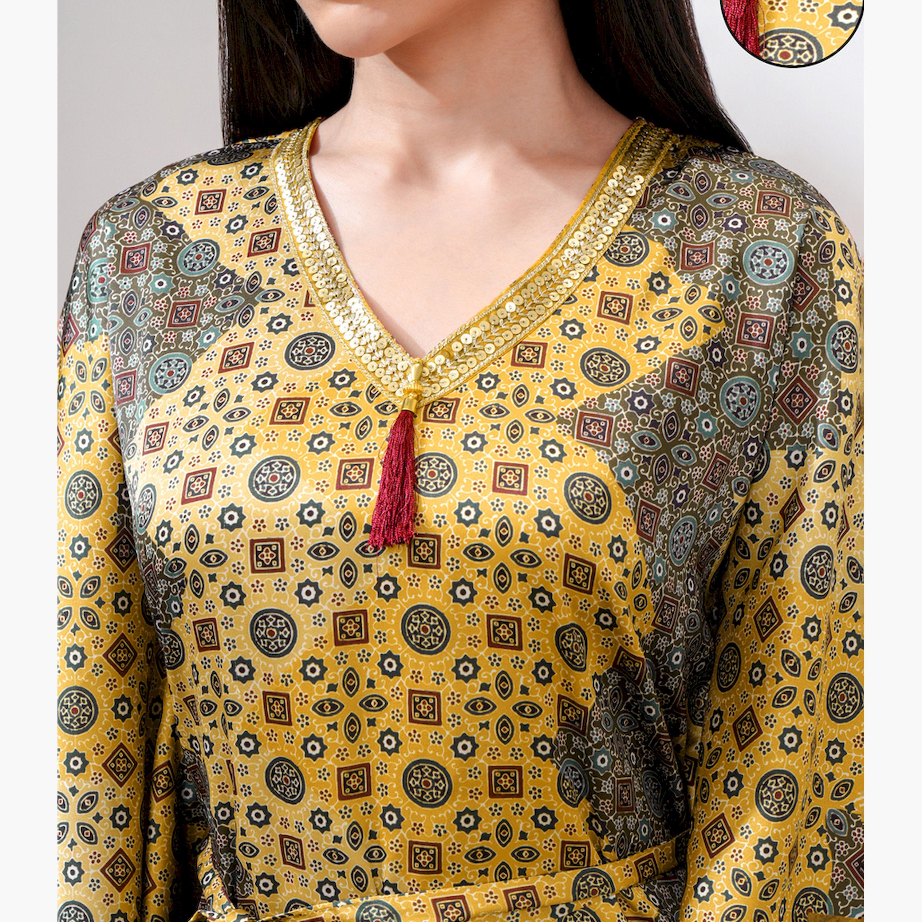 Vishudh X Styli Women Ethnic Motifs Printed Kimono Sleeve Kaftan Midi Dress-women-clothing-dresses-image-4