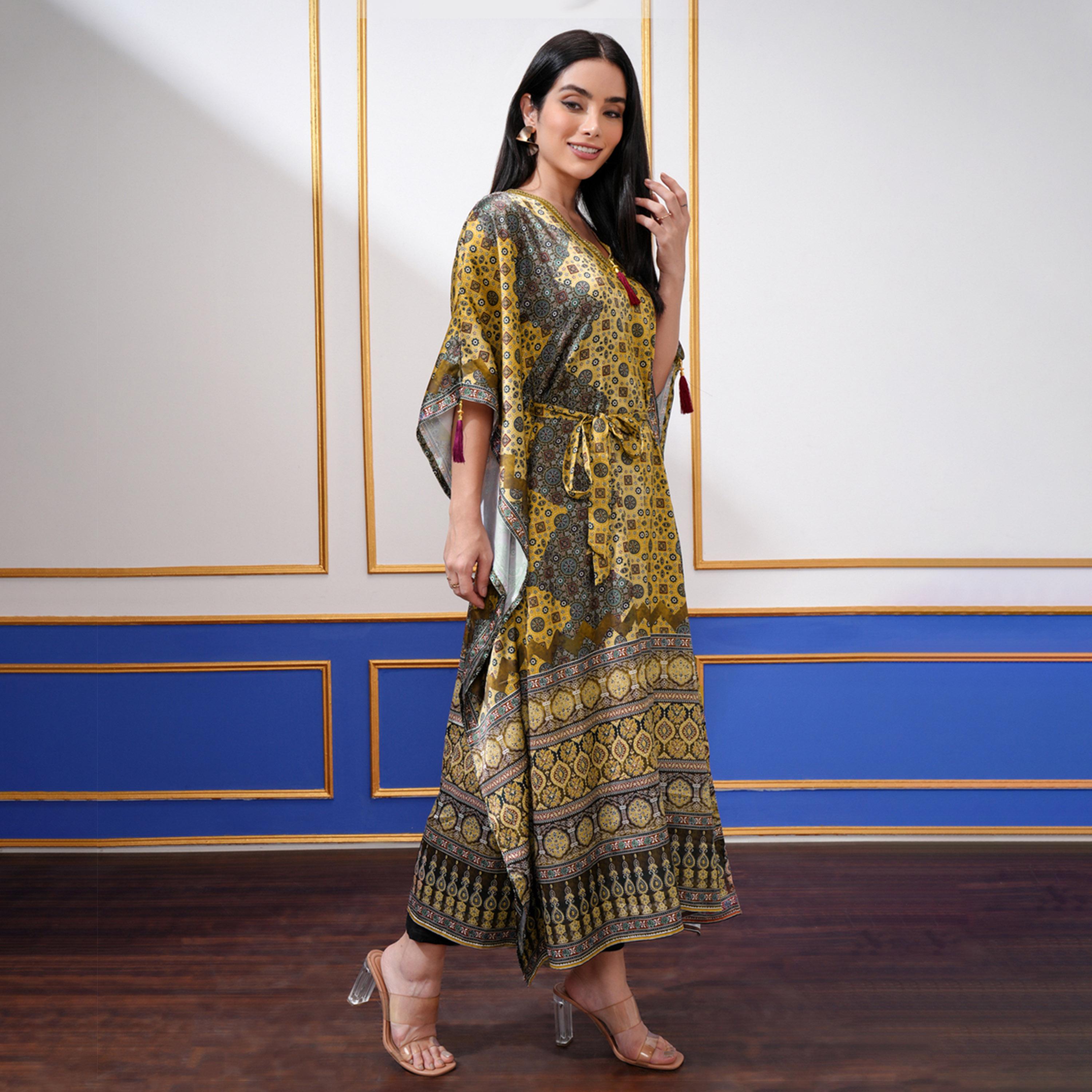 Vishudh X Styli Women Ethnic Motifs Printed Kimono Sleeve Kaftan Midi Dress-women-clothing-dresses-image-5